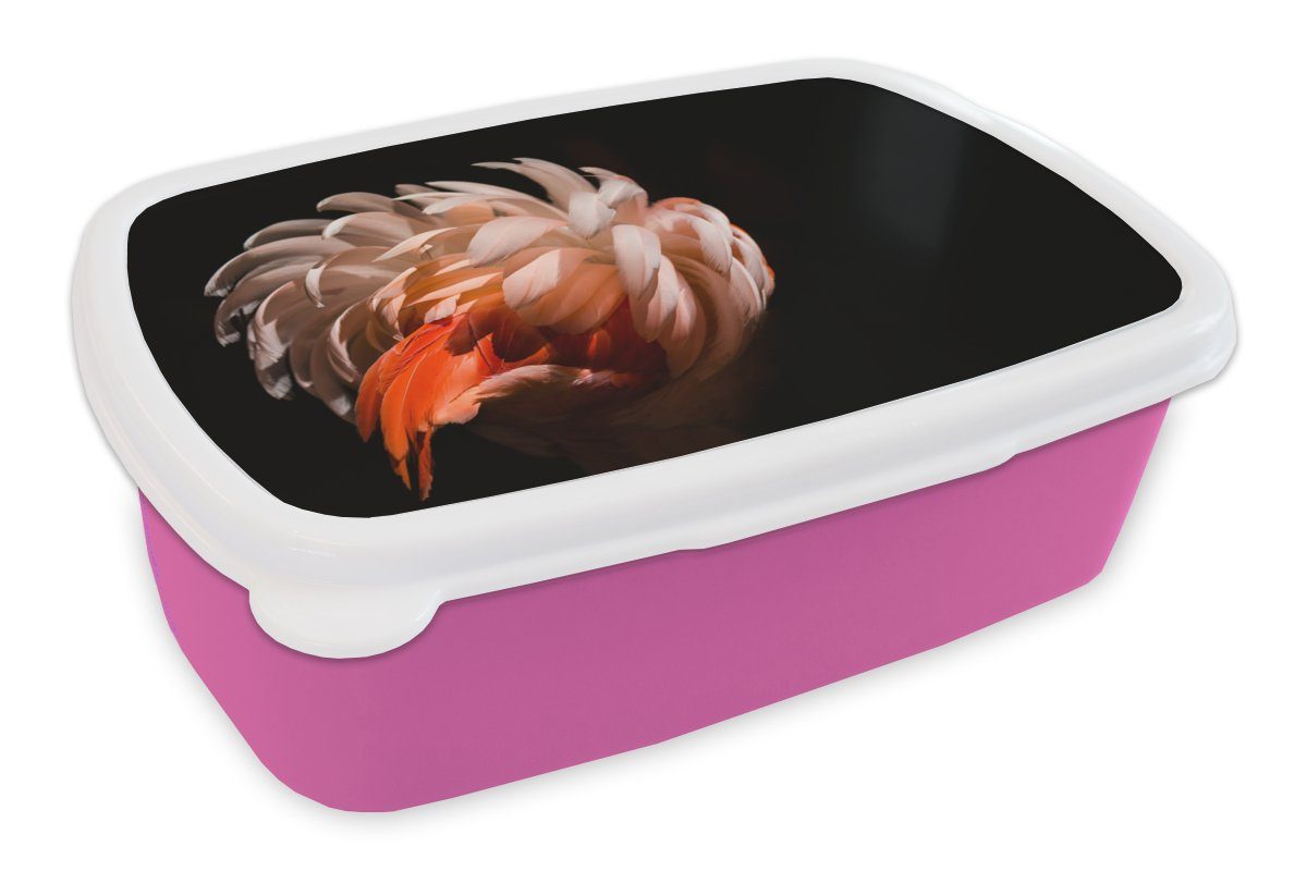 für Flamingo Licht Kunststoff, (2-tlg), Snackbox, Brotbox Erwachsene, MuchoWow Federn Makro, rosa - Kunststoff Brotdose Lunchbox - Kinder, - Mädchen,