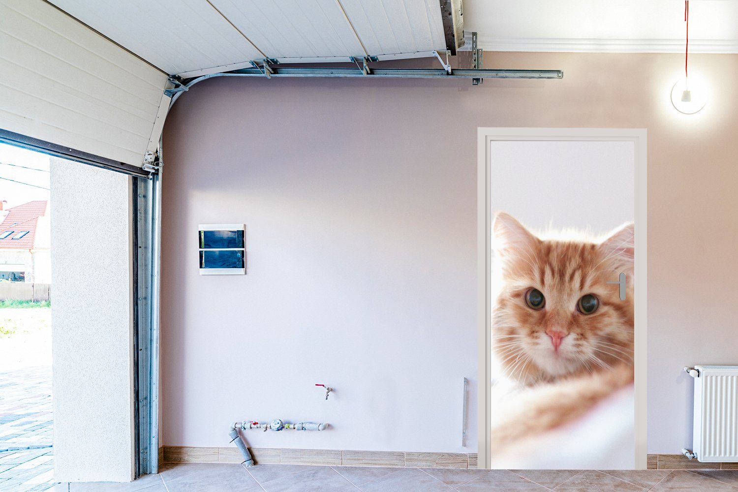 MuchoWow Türtapete Tür, bedruckt, Kinder - für - - Katze Fototapete Rot - Jungen, Matt, 75x205 St), Bett - cm (1 Türaufkleber, Mädchen