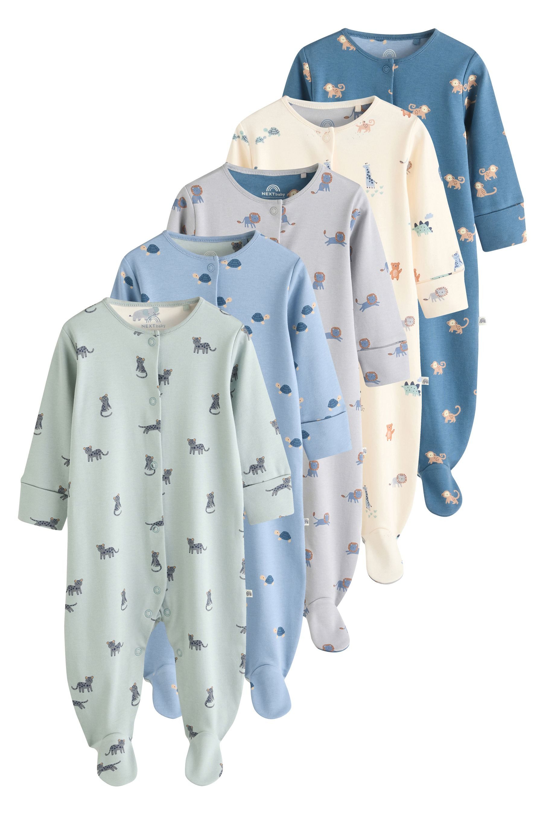Next Schlafoverall Gemusterte Baby Schlafanzüge, 5er-Pack (5-tlg)