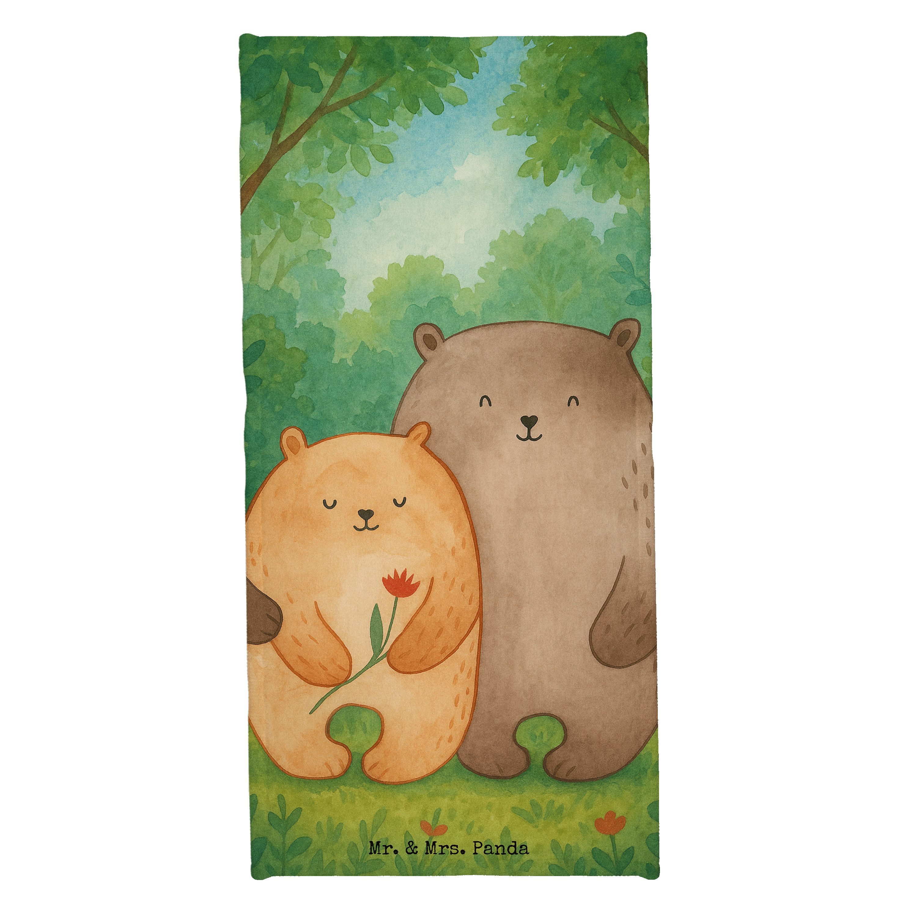 Mr. & Mrs. Panda Handtuch Bären Liebe Design, Badehandtuch, Weiß, Reisehandtuch, Freundin, Hoch, Kunstfaser (Packung, 1-St)