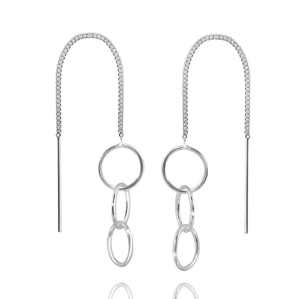 Materia Paar Ohrhänger Damen Silber Durchzieher Kreise lang SO-224, 925 Sterling Silber