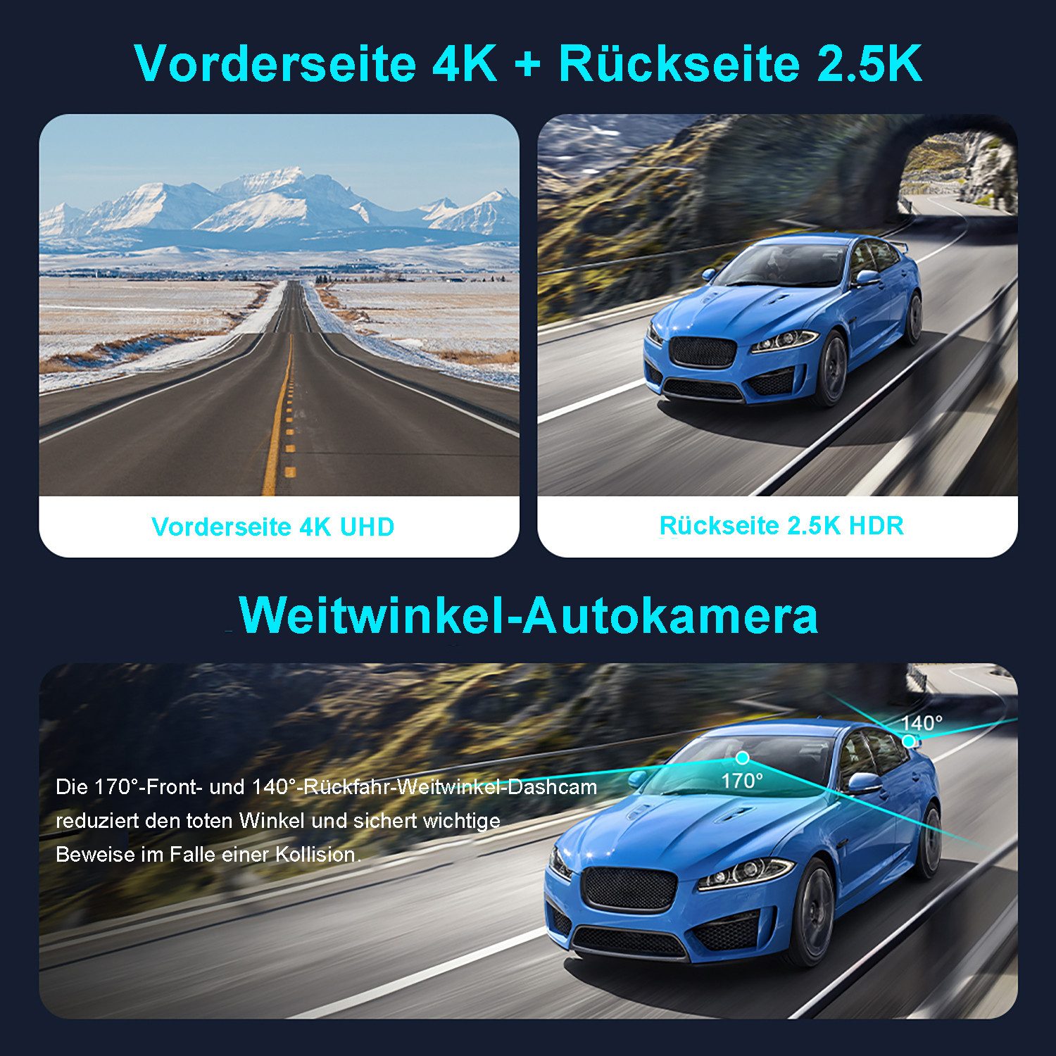 ibettertec ADAS Dashcam Auto,2-Kanal 4K+1080P Autokamera,GPS 3.2 Zoll-Bildschirm Dashcam (4K Ultra HD, WLAN(Wi-Fi), Zeitrafermodus, Zeitrafermodus, App-Steuerung Autokamera,140°Ultraweitwinkel, Super Nachtsicht, Autokamera,G-Sensor, Loop-Aufnahme,WDR)