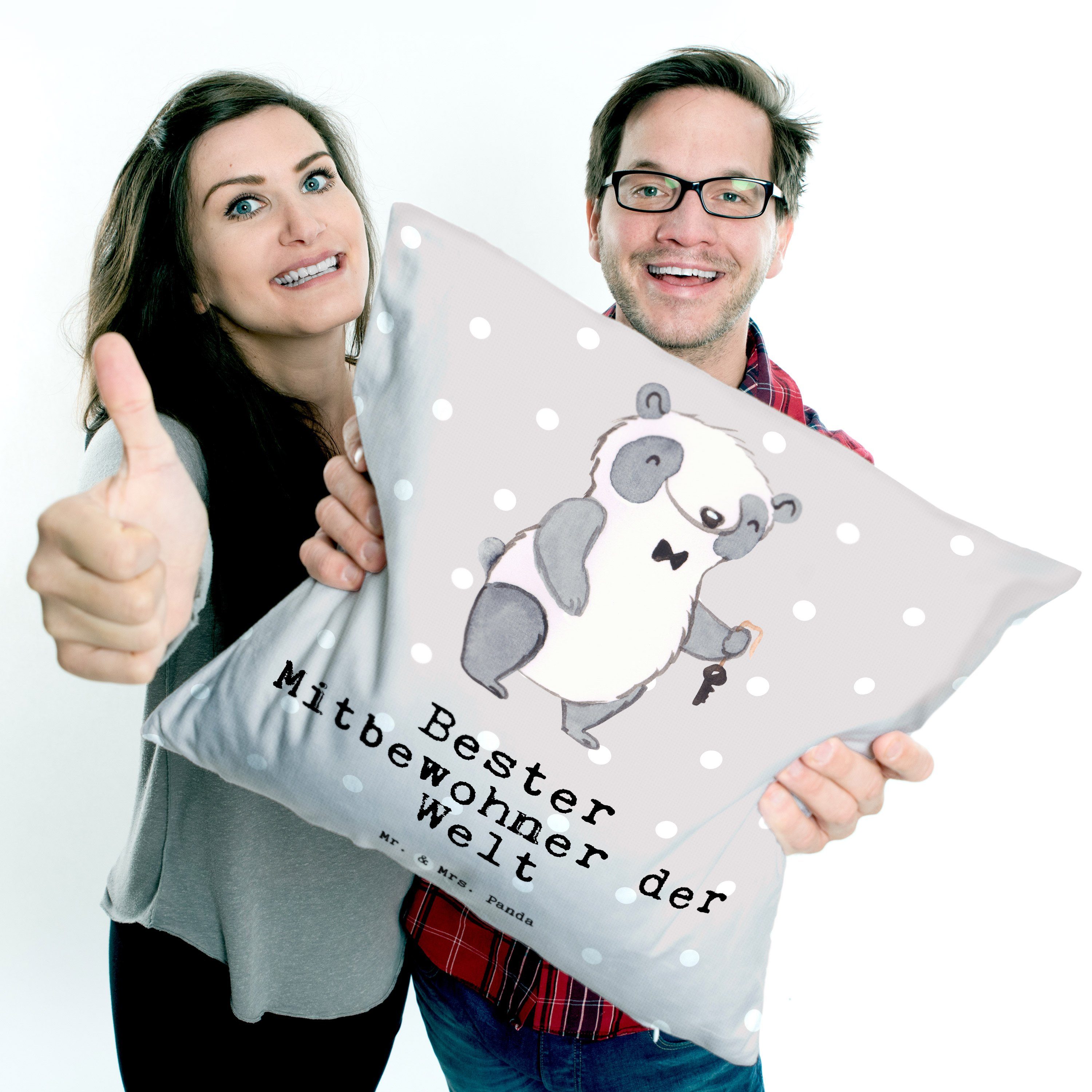 Dekokissen & Mrs. - Sofakiss Welt Geschenk, Pastell der Panda Mitbewohner Panda Grau - Bester Mr.