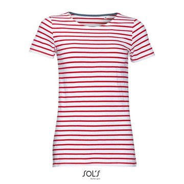 SOLS Rundhalsshirt SOL'S Damen T-Shirt Round Neck Striped Kurzarm Baumwolle Basic