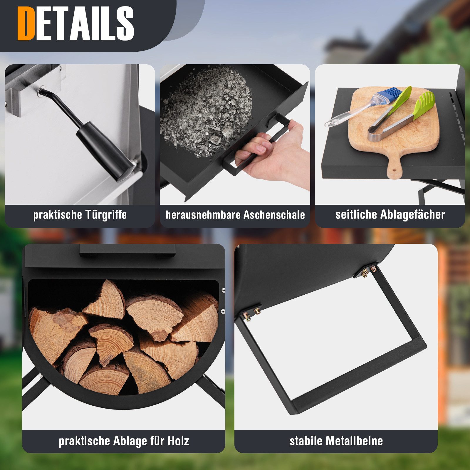 COSTWAY Pizzaofen, Outdoor Holzofen mit Grillrost, bis zu 400℃