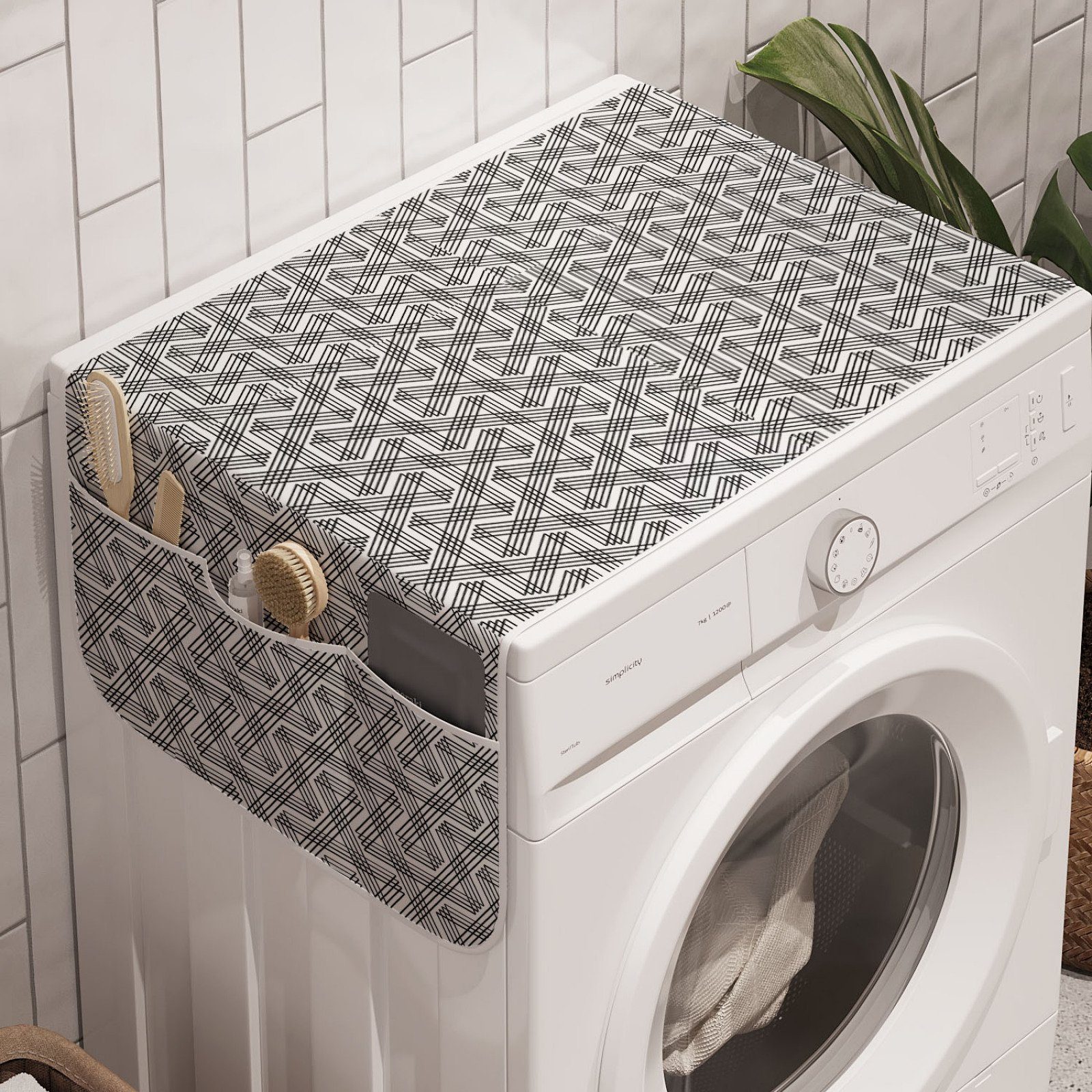 Zig Trockner, Minimalist und Geometrisch Anti-Rutsch-Stoffabdeckung Abakuhaus Badorganizer Zag für Waschmaschine