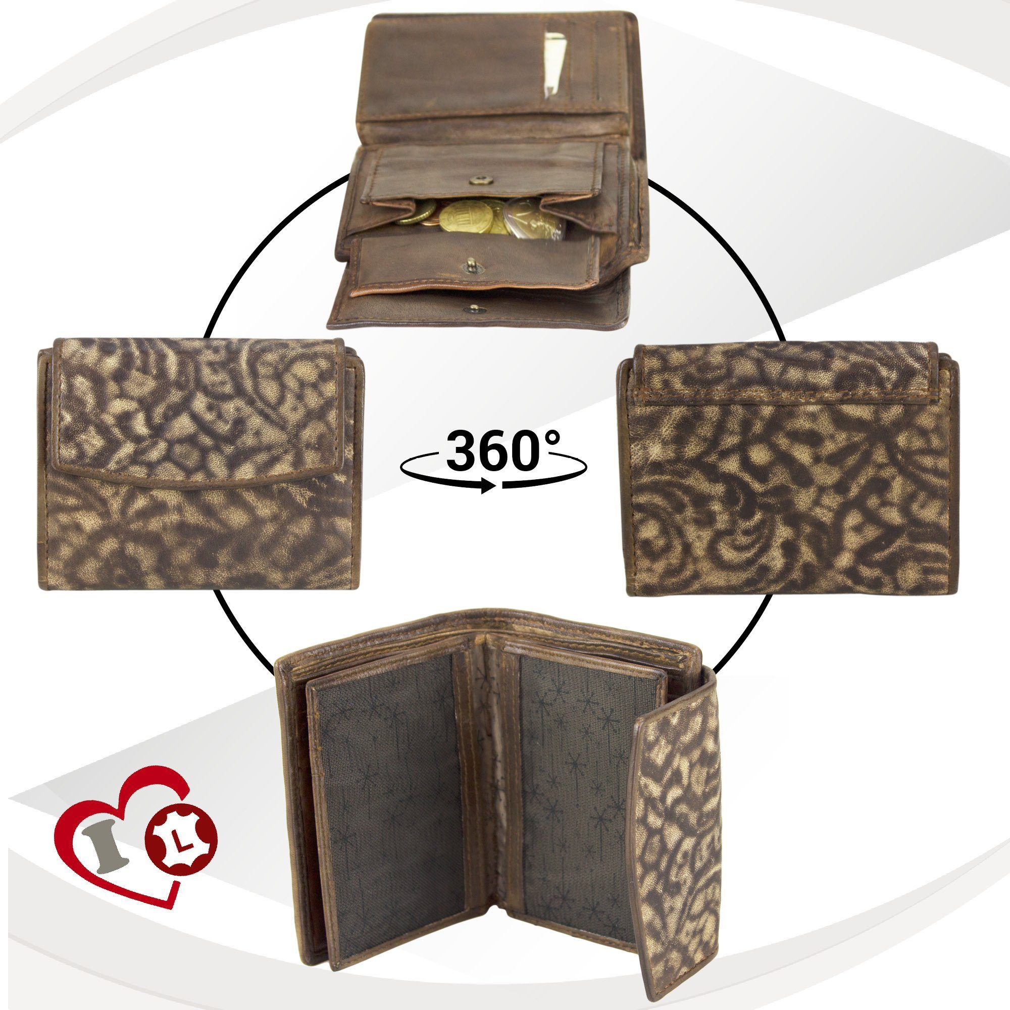 Leder, Brieftasche RFID-Schutz, mit Vintage zeitlos Vintage Geldbeutel Style, Geldbörse Sunsa Damen, Kleine braun echt Leder Portemonnaie