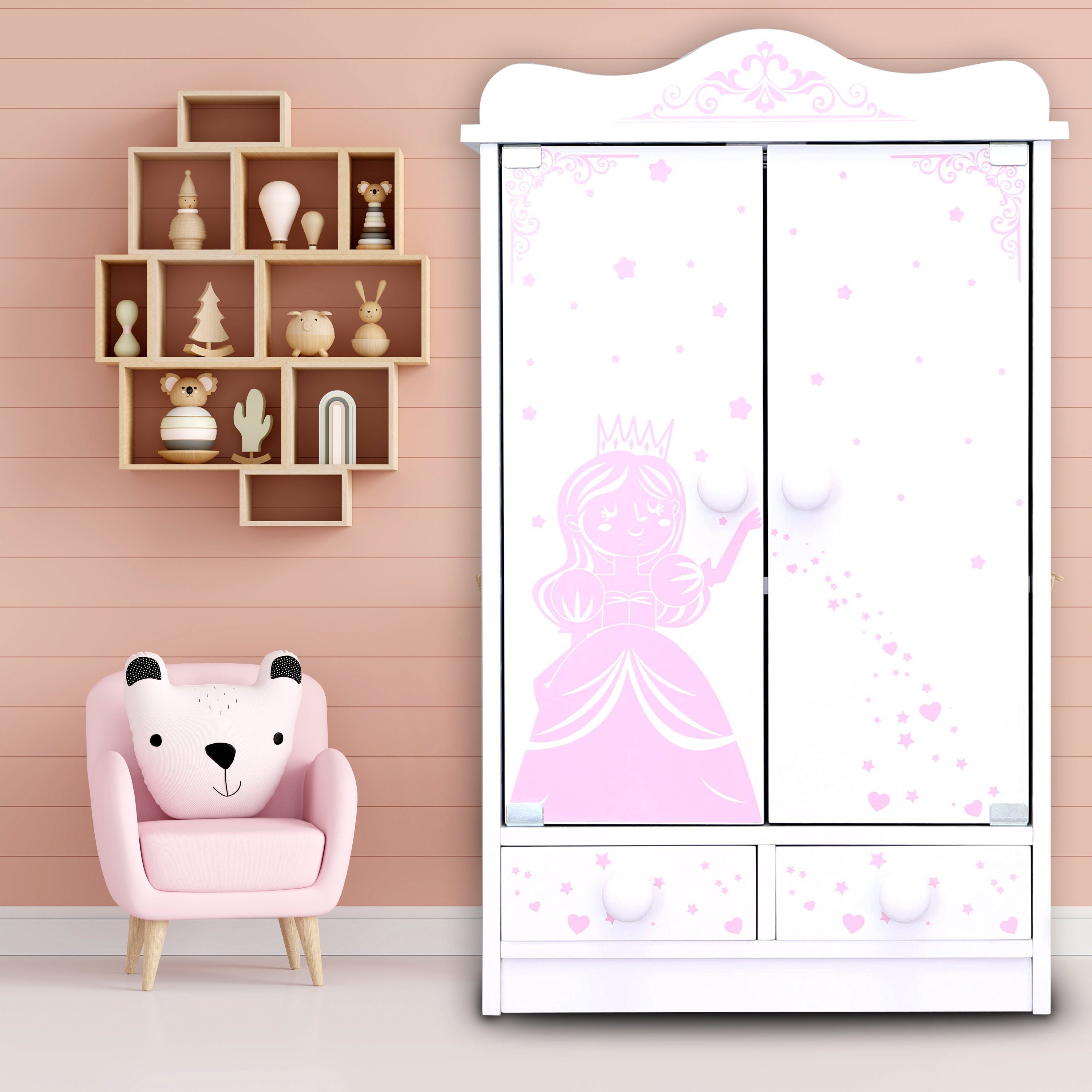 habeig Puppenkleiderschrank XXL Puppenschrank Kinderschrank 52 cm hoch Häng günstig online kaufen