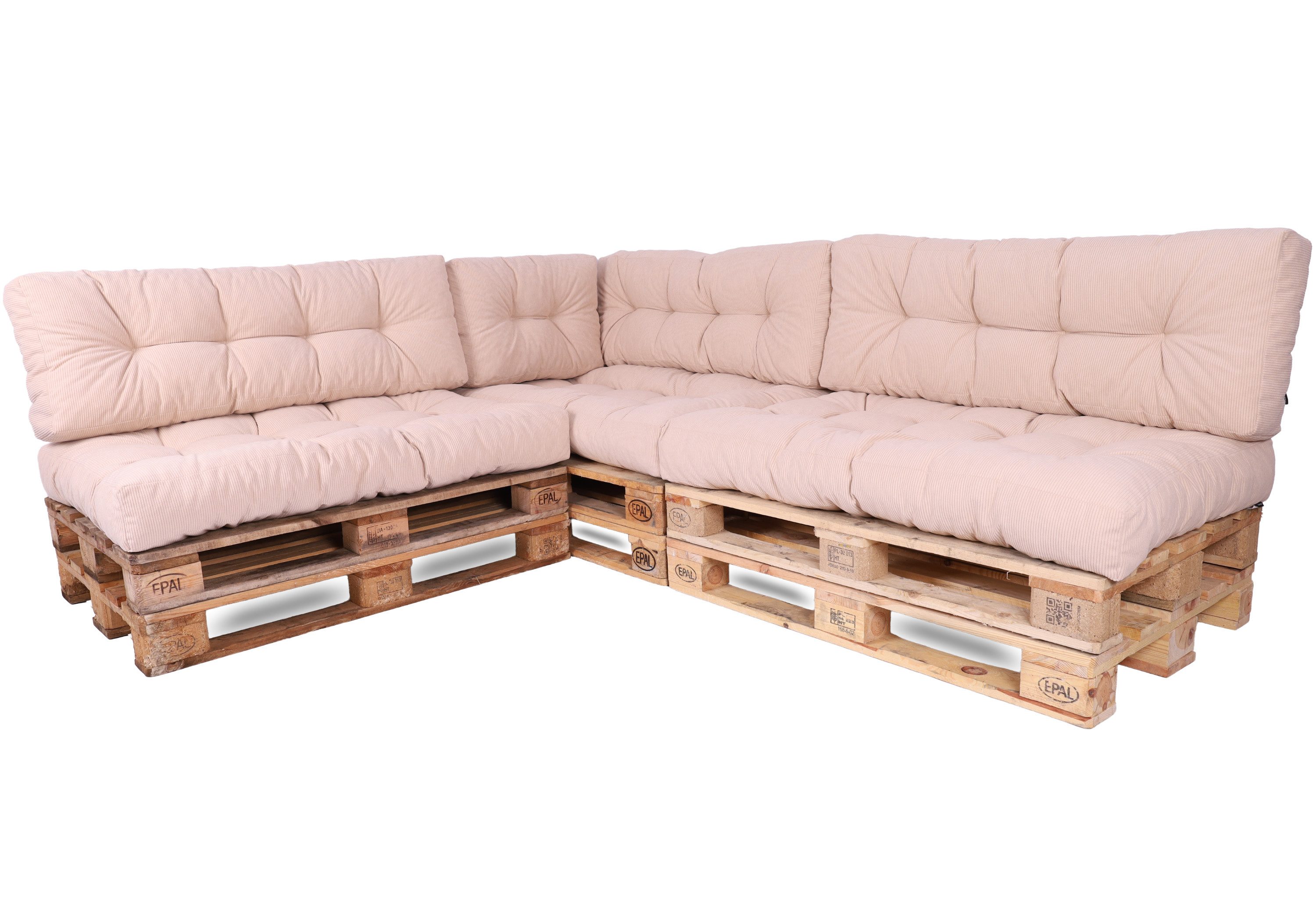 TexDeko Palettenkissen TexDeko Garden 7-TLG Palettenkissen-Set wasserabweisend gesteppt Cord, 3x Palettenkissen (Sitzkissen) + 3x Rückenkissen 1x Seitenkissen