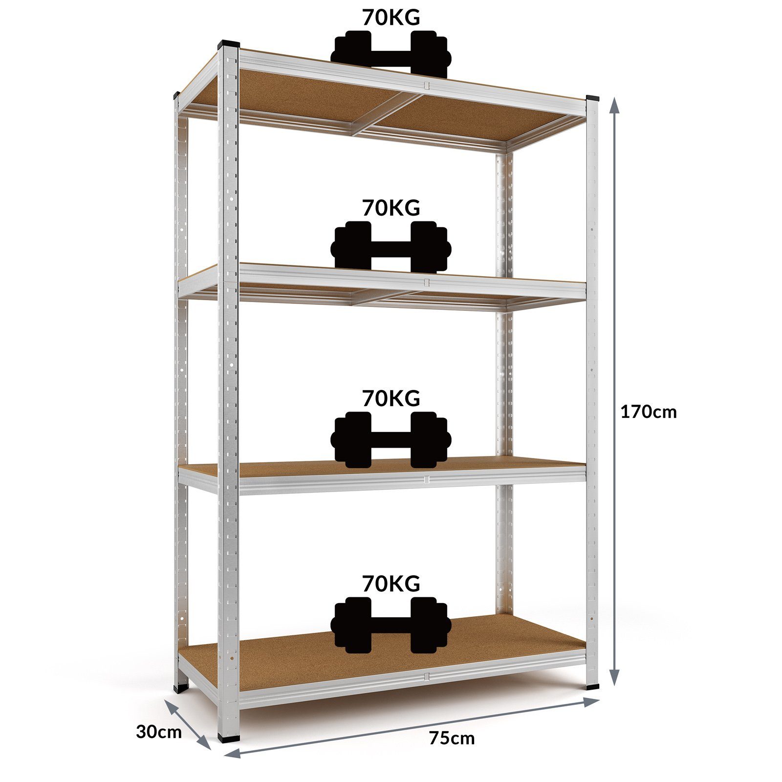 Lagerregal 2x 4 MDF-Platten Kellerregal Schwerlastregal, 280kg Regal monzana 170x75x30cm