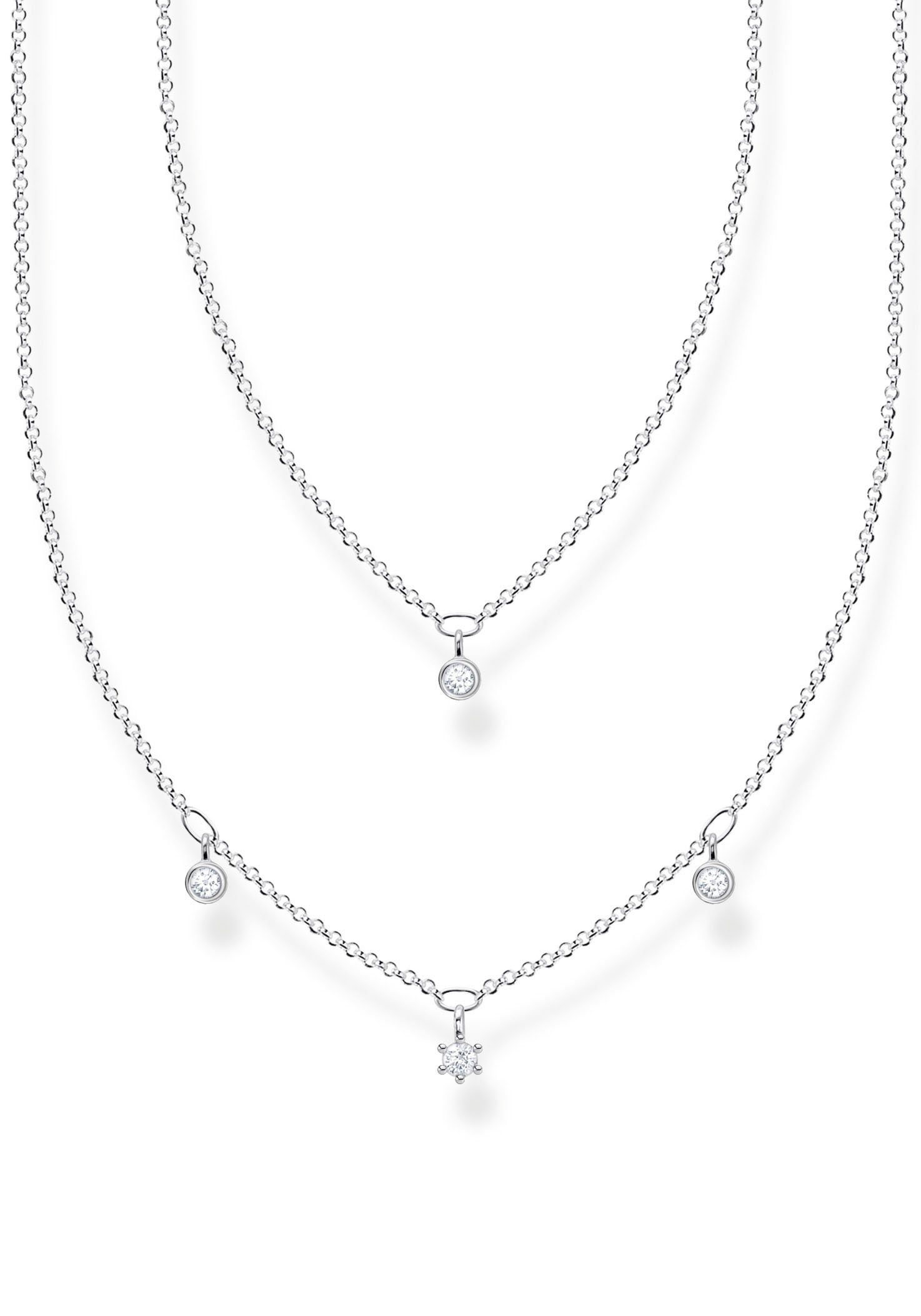 doppelte Halskette doppel mit KE2078-051-14- Zirkonia mit SABO Verspielte Steine (synth), weiße Kette THOMAS silber, mit L45V, kleinen Anhänger Anhängern
