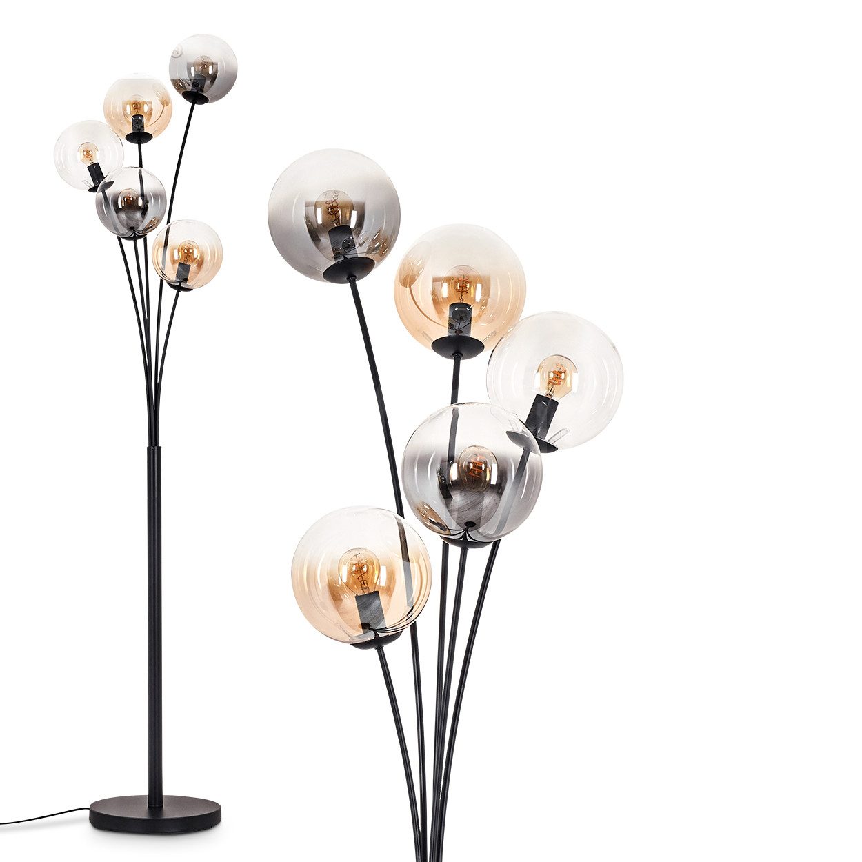 hofstein Stehlampe Stehlampe aus Metall/Glas in Schwarz/Bernstein/Rauch/Kla günstig online kaufen