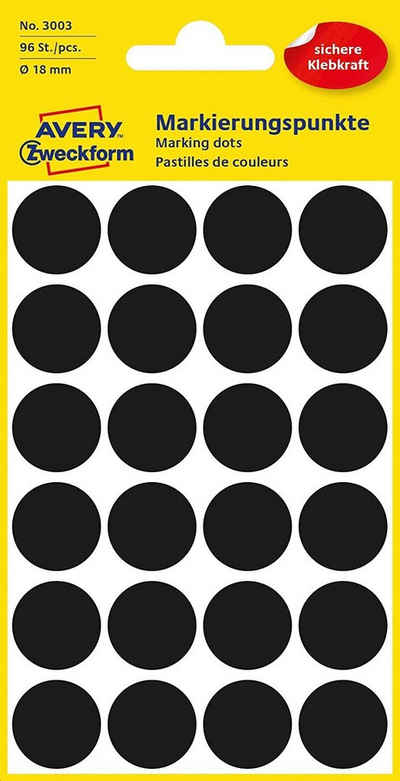 Avery Zweckform Etiketten AVERY Zweckform 3003, 96x Markierungspunkte, Durchmesser 18mm, schwarz