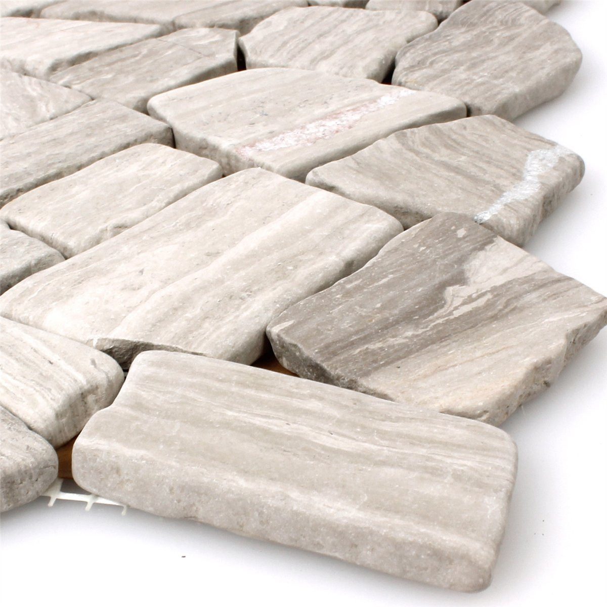 Mosafil Mosaikfliesen Mosaikfliesen Marmor Bruch Grau Streifen, Naturstein-Marmor 32.200x30.500, grau, Verlegefertig auf ein Netz geklebt - Frostsicher - Wasserfest -