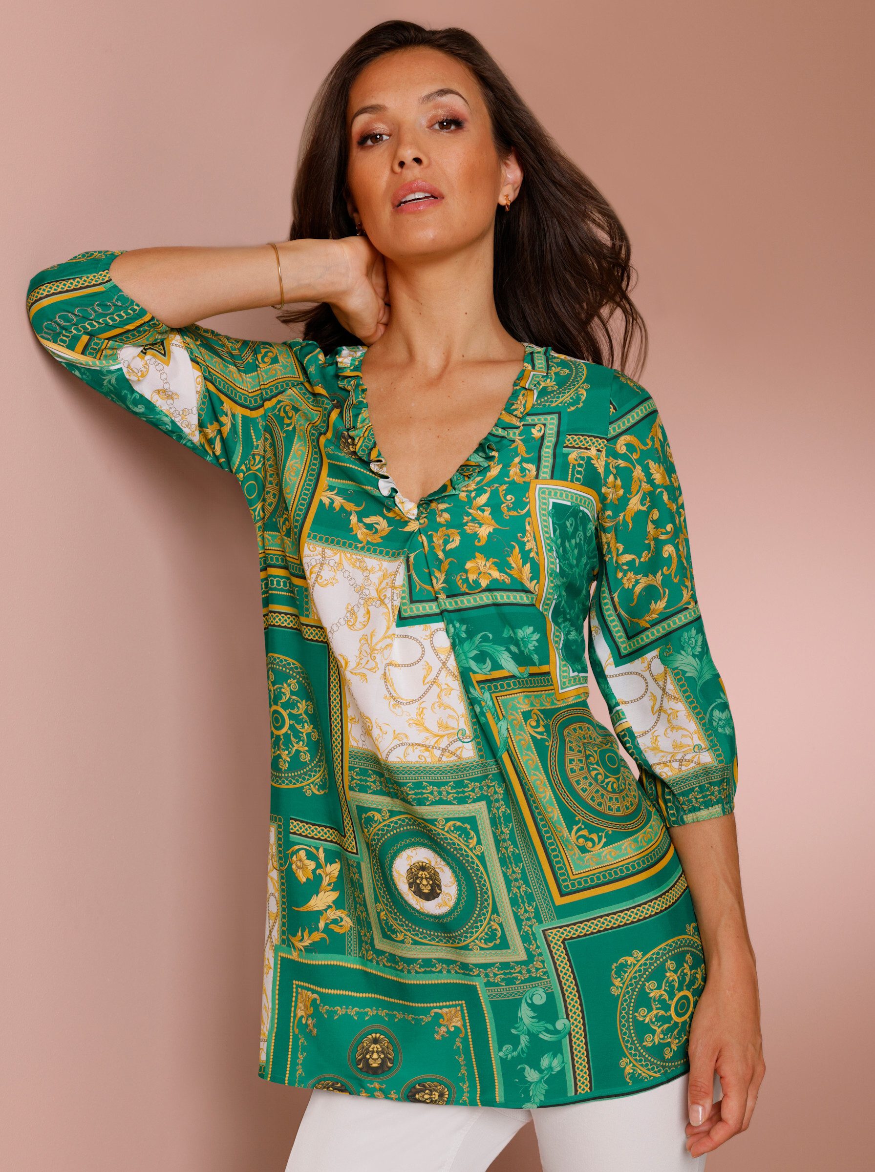 creation L Klassische Bluse Viskose-Seiden-Tunika 3/4-Arm