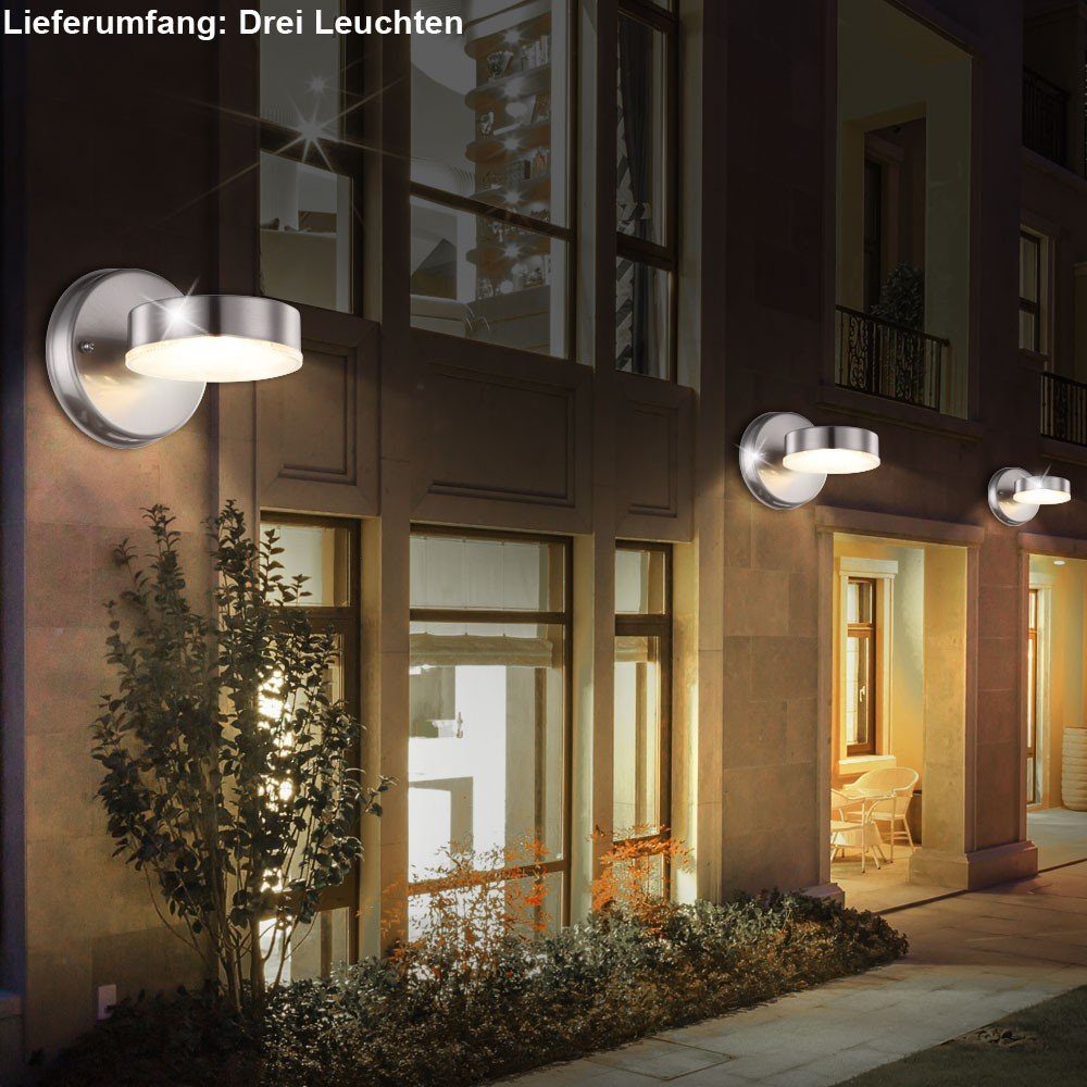etc-shop Außen-Wandleuchte, LED Wand LED-Leuchtmittel Leuchten verbaut, Warmweiß, Edelstahl Außen Lampen Beleuchtungen 7 fest 3er Set Watt