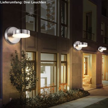 etc-shop Außen-Wandleuchte, LED-Leuchtmittel fest verbaut, Warmweiß, 3er Set LED 7 Watt Außen Wand Leuchten Lampen Edelstahl Beleuchtungen