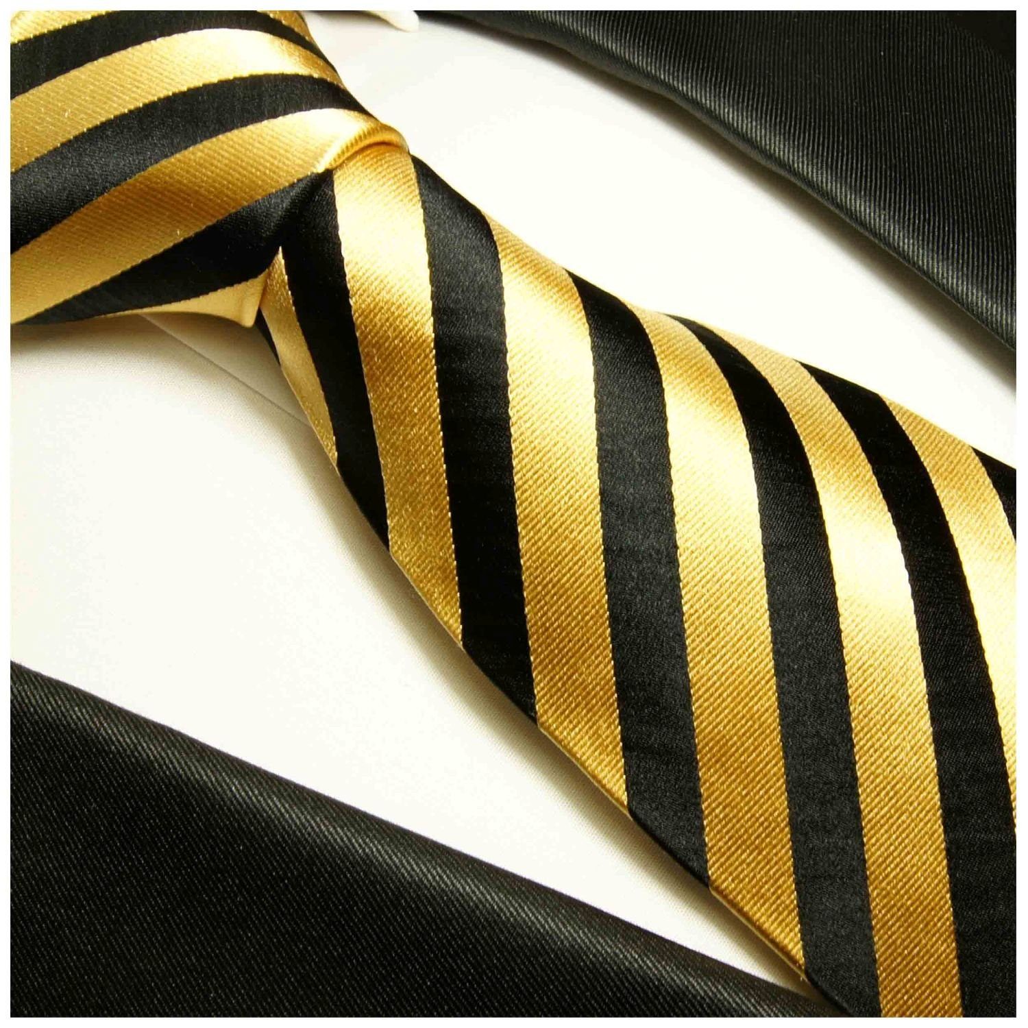 Schmal schwarz Malone gestreift Paul gold Seide Krawatte Moderne (6cm), 830 Seidenkrawatte 100% Herren