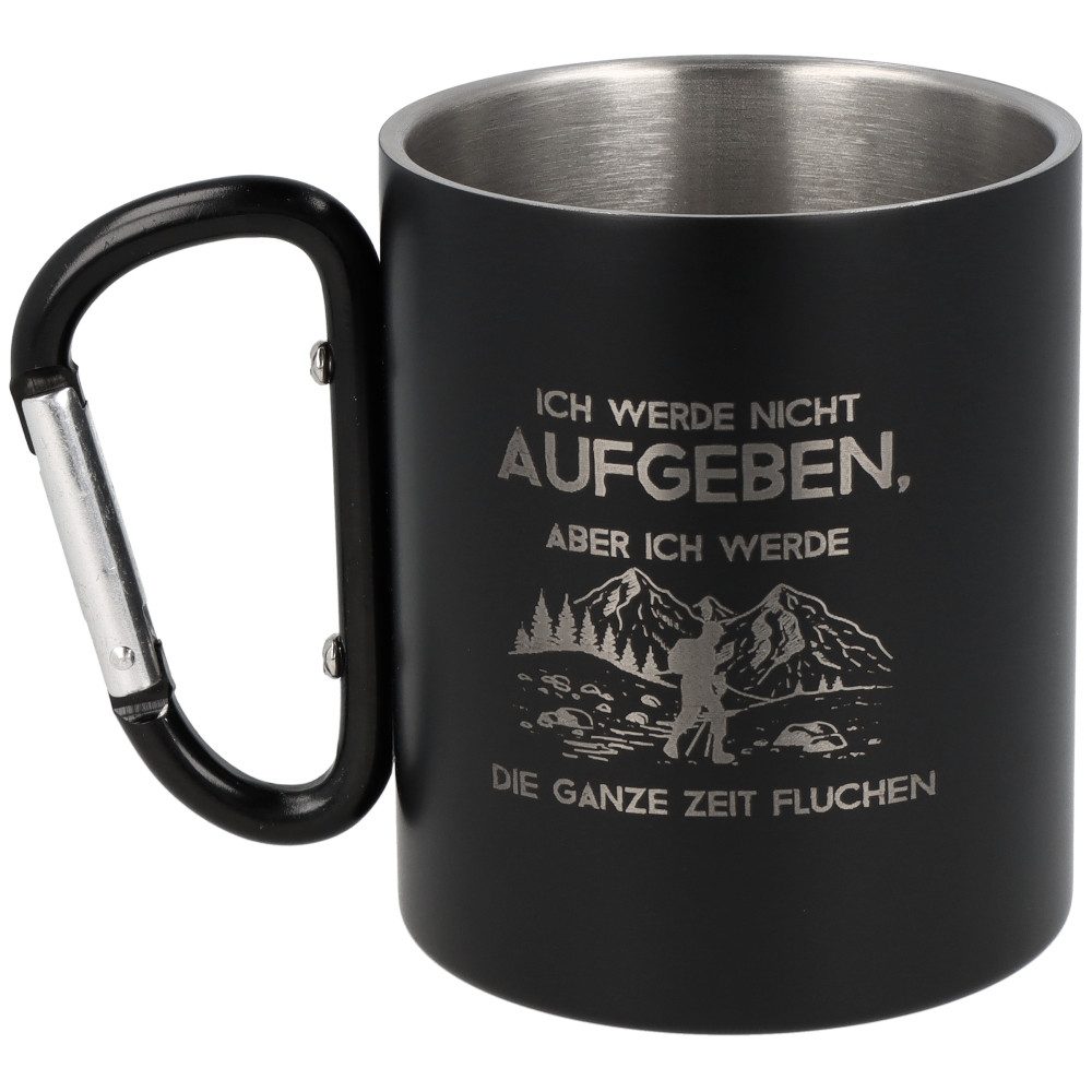 Spruchreif® Tasse Doppelwandige Edelstahltasse mit Karabinerhaken, Geschenk Wandern ⛰