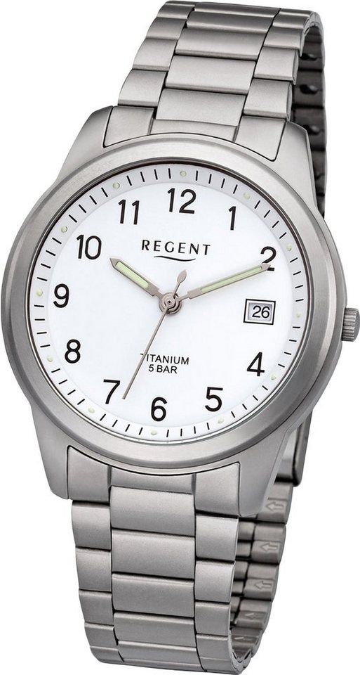 Regent Quarzuhr Regent Herren Uhr F-208 Metall Quarzwerk, Herren Armbanduhr  rund, mittel (ca. 36mm), Metallarmband