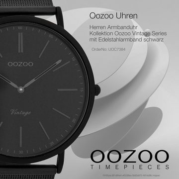 OOZOO Quarzuhr Oozoo Unisex Armbanduhr schwarz Analog, Herren, Damenuhr rund, groß (ca. 45mm) Edelstahlarmband, Fashion-Style
