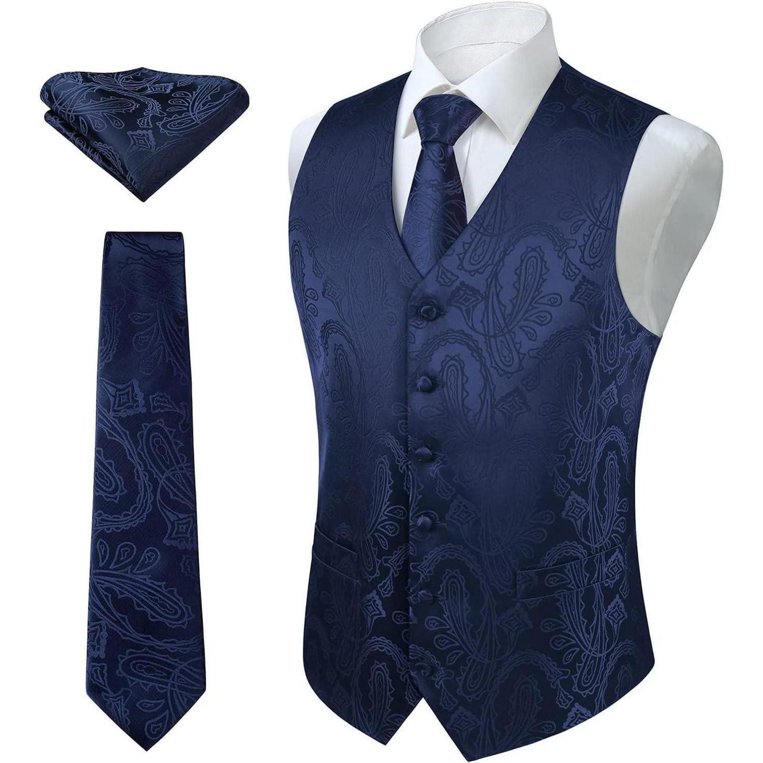 LuxusKollektion Krawatte Weste Herren Paisley Floral Jacquard Krawatte Pocket Square L Blau