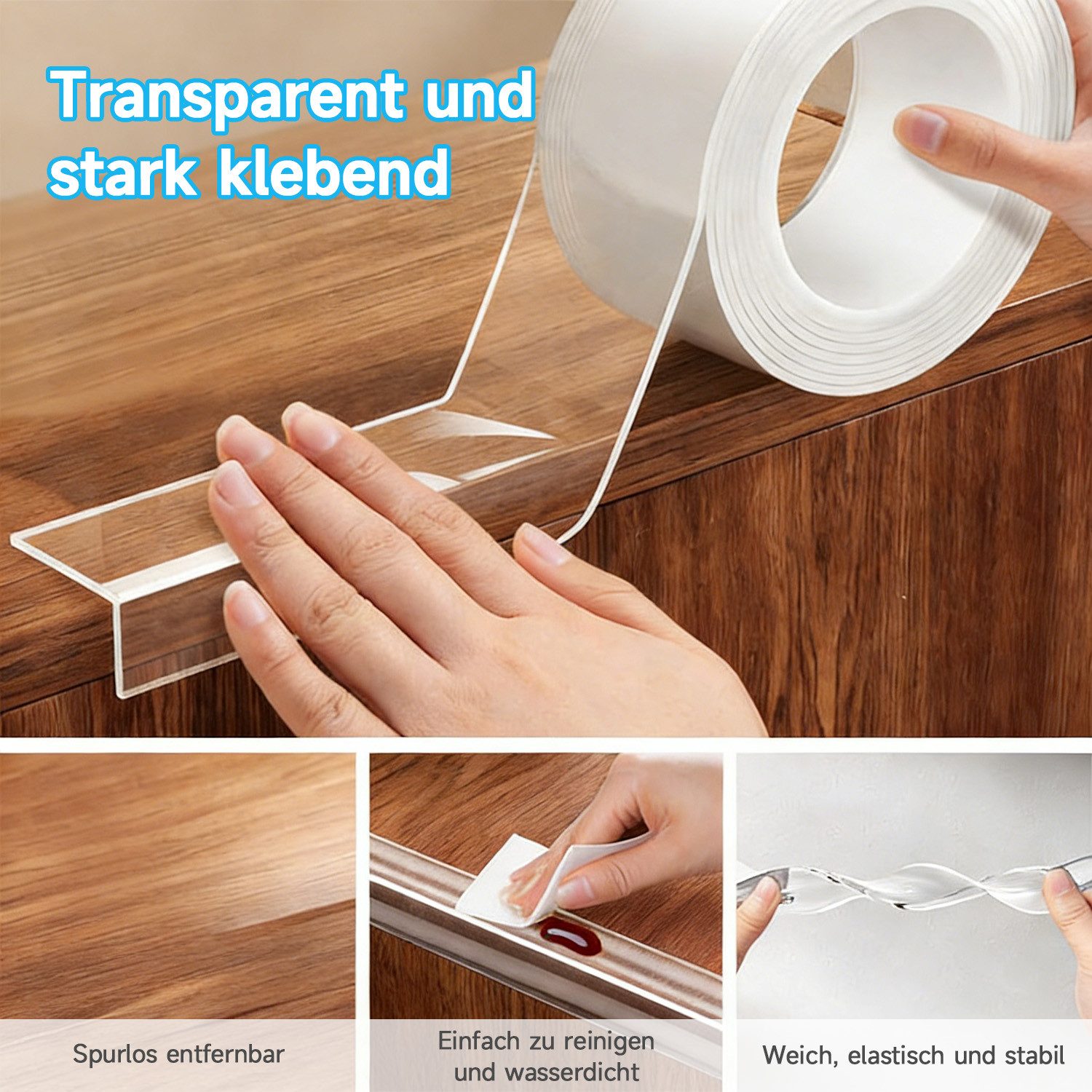 MOPUEA Kindersicherung 3 m Kantenschutz Transparenter Stoßfänger-Streifen für Möbelkante Ecke, Eckenschutz Transparent - Einfache Montage (10mm Breite)