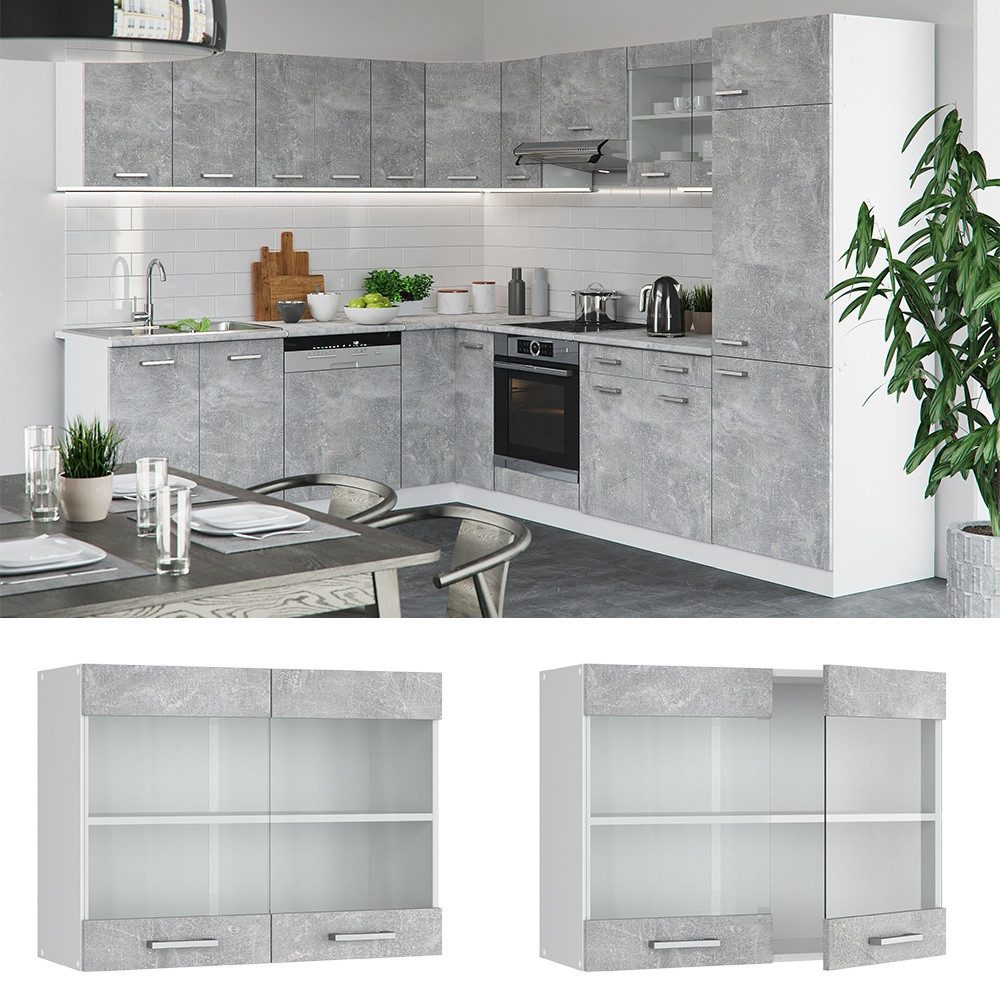 Vicco Glashängeschrank R-Line, Beton/Weiß, 80 cm (1-St)