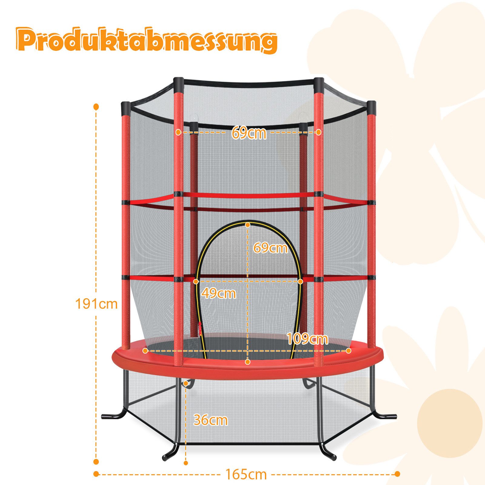 COSTWAY Gartentrampolin, Ø 165 cm, Trampolin, mit Sicherheitsnetz, bis 135KG belastbar