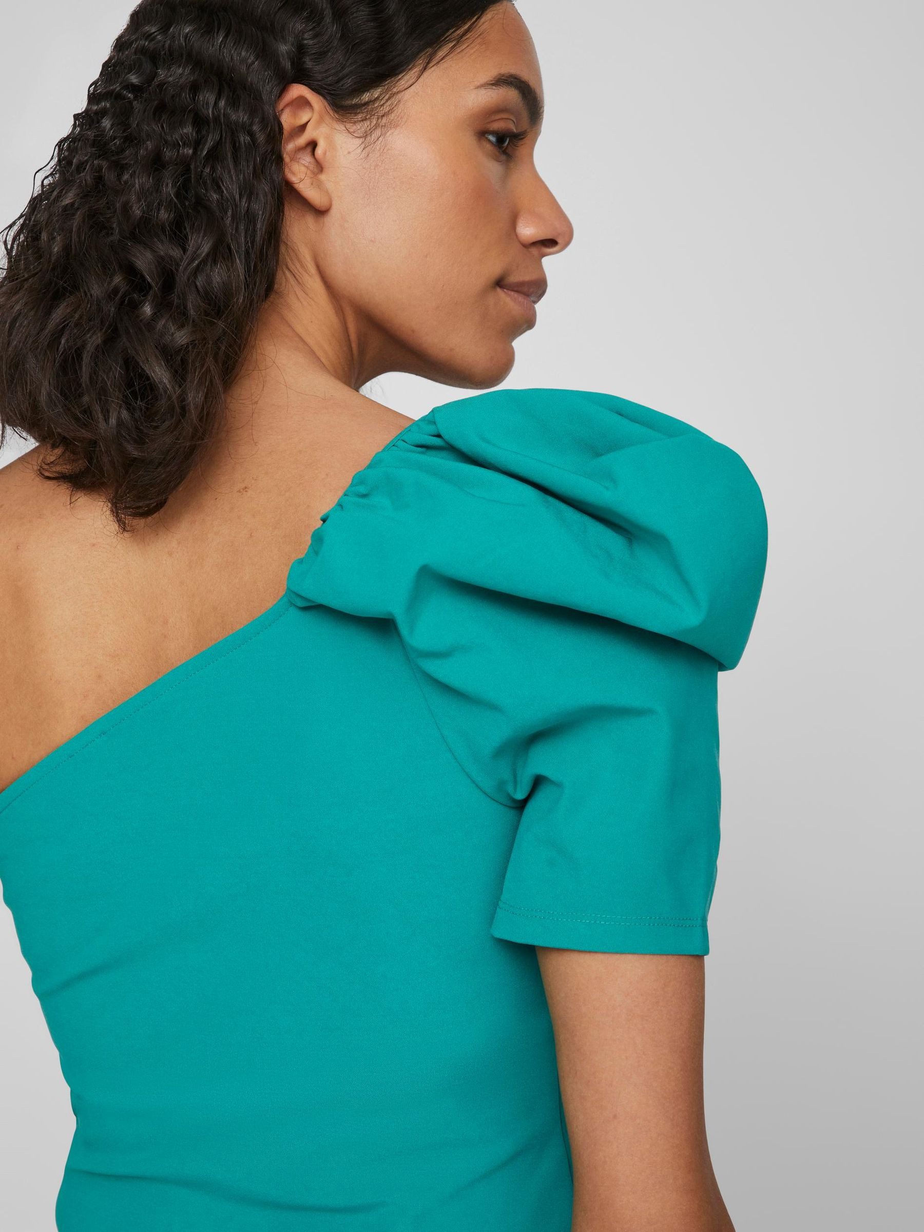 Vila Blusenshirt Elegantes mit Ein-Schulter Ausschnitt und Ballon Ärmeln für VIVEGA ONE SHOULDER S/S TOP