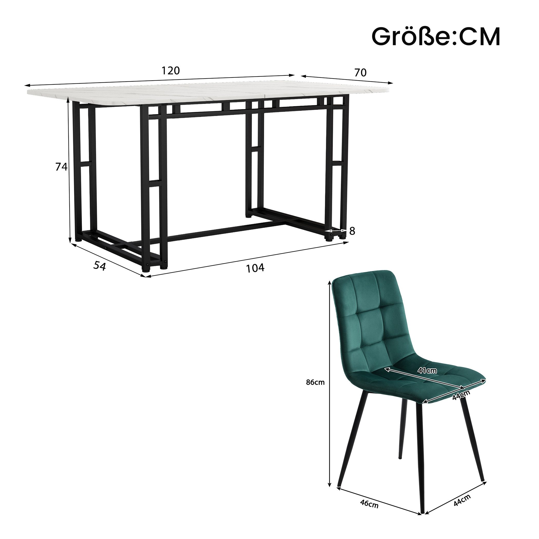 KLAM HOME Essgruppe Esstisch mit 4 Stühlen Set Esszimmer Sitzgruppe, (5-tlg, 1 Esstisch 4 Stühle), Moderne Küche Esstisch Set aus Samt