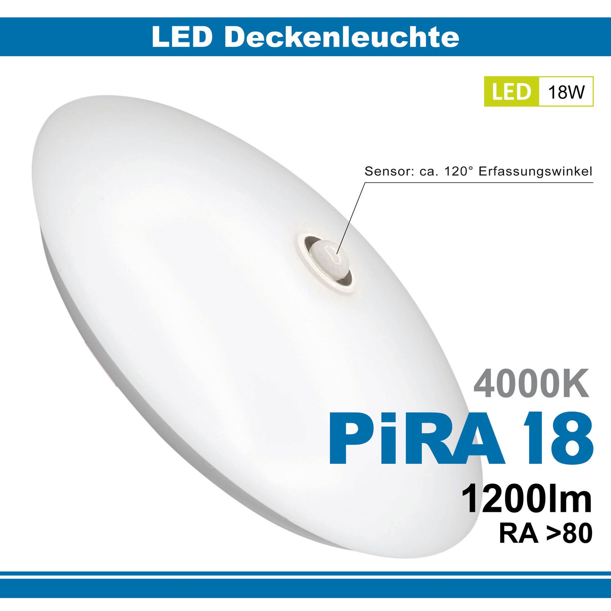Maxkomfort LED Deckenleuchte Pira, LED fest integriert, 4000K, Neutralweiß, Deckenleuchte, Wandleuchte, Deckenlampe, Wandlampe, LED, Bewegungsmelder, 4000K, Neutralweiß