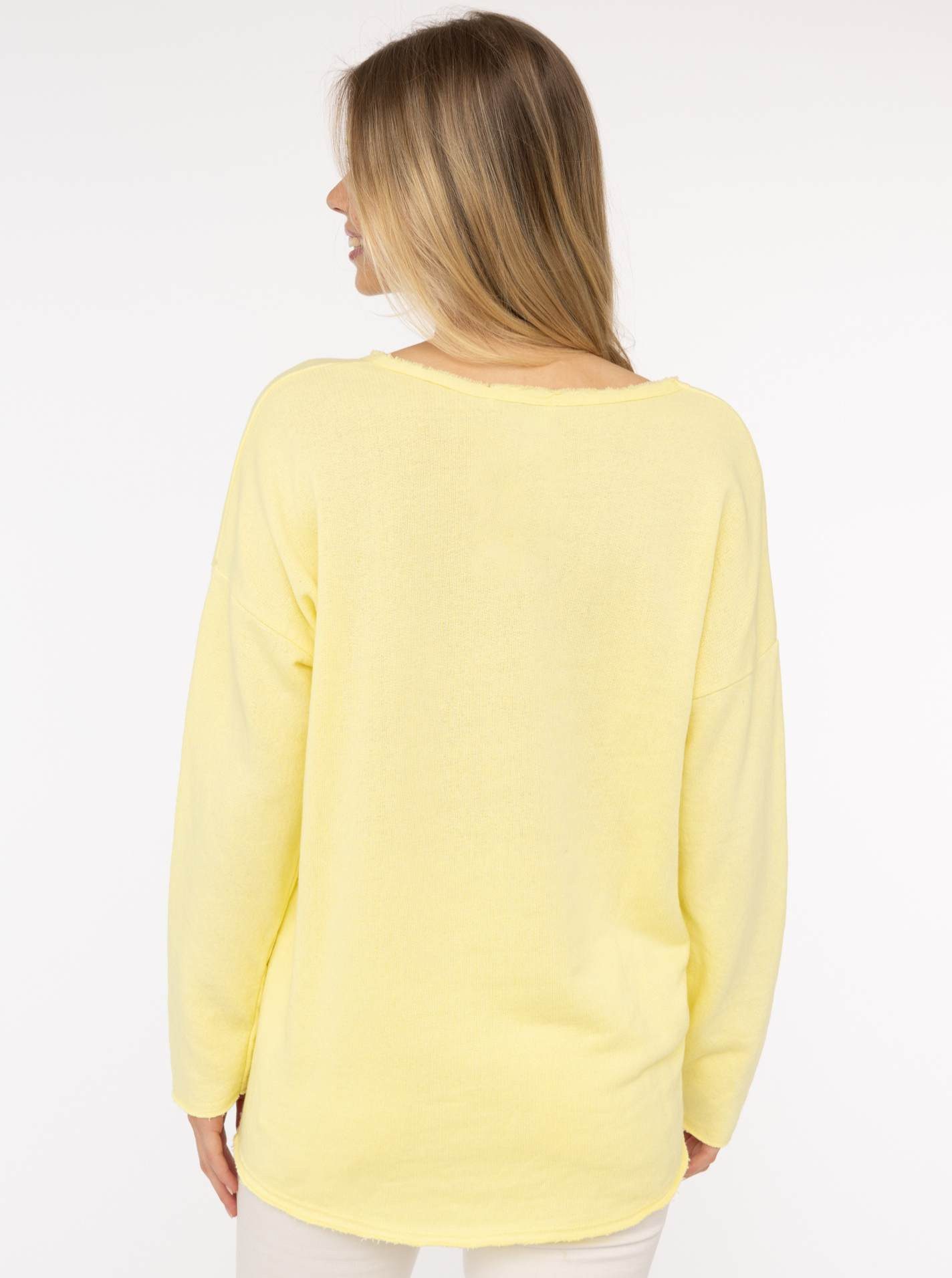 Zwillingsherz Sweatshirt "Positive Mind" ausgefranster V-Ausschnitt, Used Look, Langarm, Schriftzug
