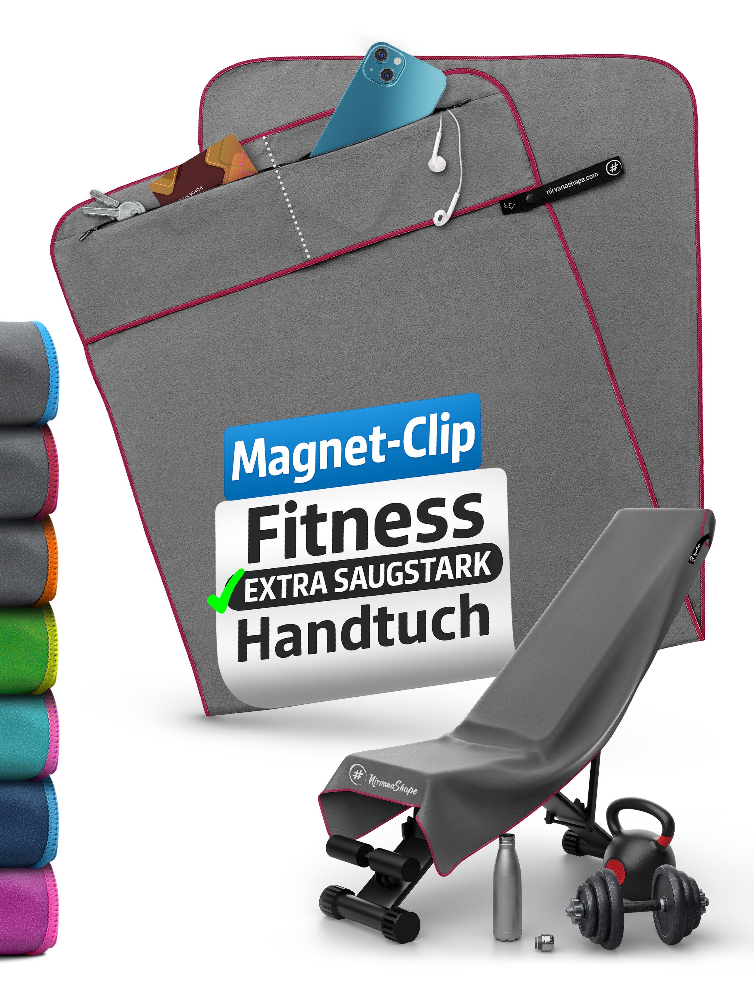 Sporthandtuch Fitness-Handtuch mit Magnet-Clip, Mikrofaser Sporthandtuch