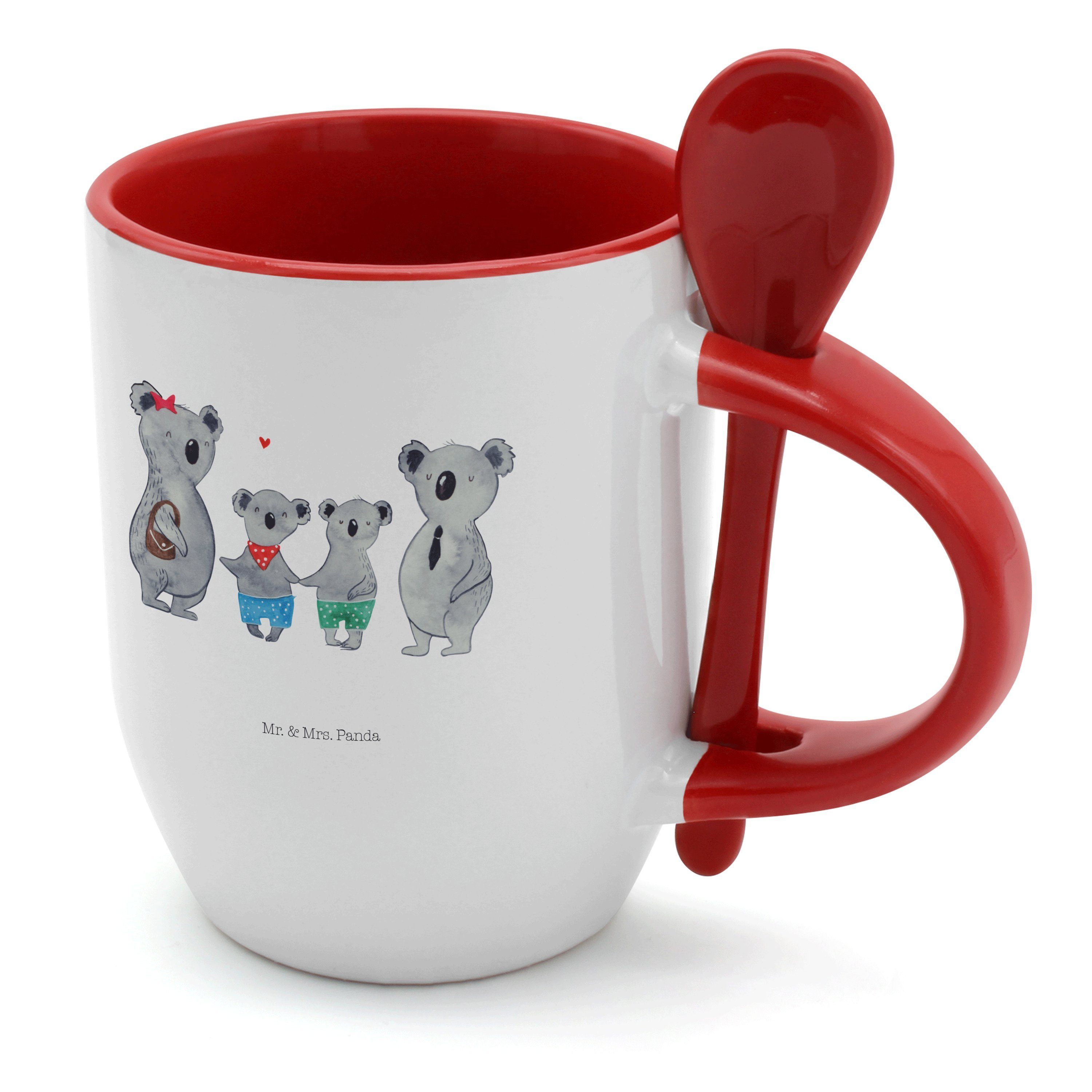 Mr. & Mrs. Panda Tasse Koala Familie zwei - Weiß - Geschenk, Familienzeit, Tasse mit Löffel, Keramik