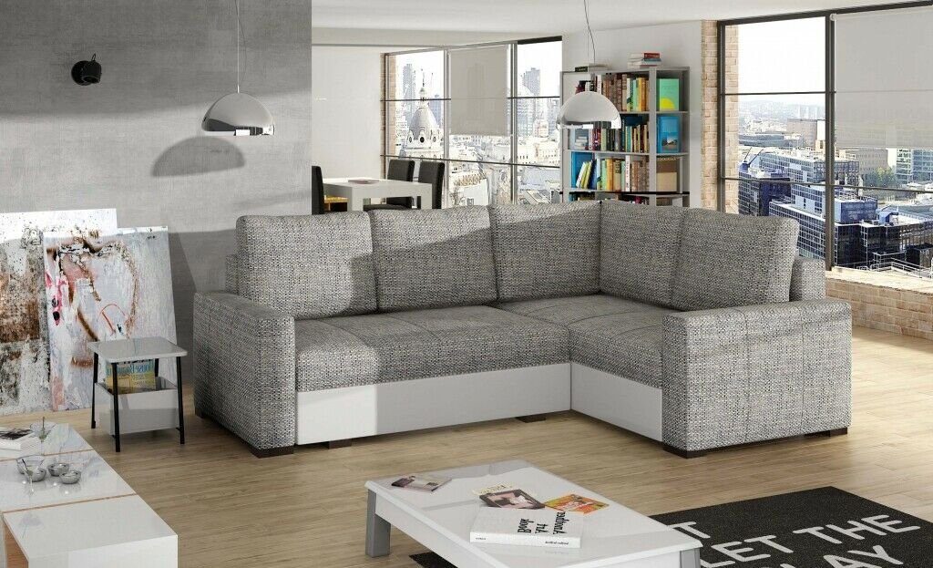 JVmoebel Ecksofa Ecksofa L Form Sofa Couch Polster Ecksofas Wohnlandschaft, Made in Europe Grau/Weiß