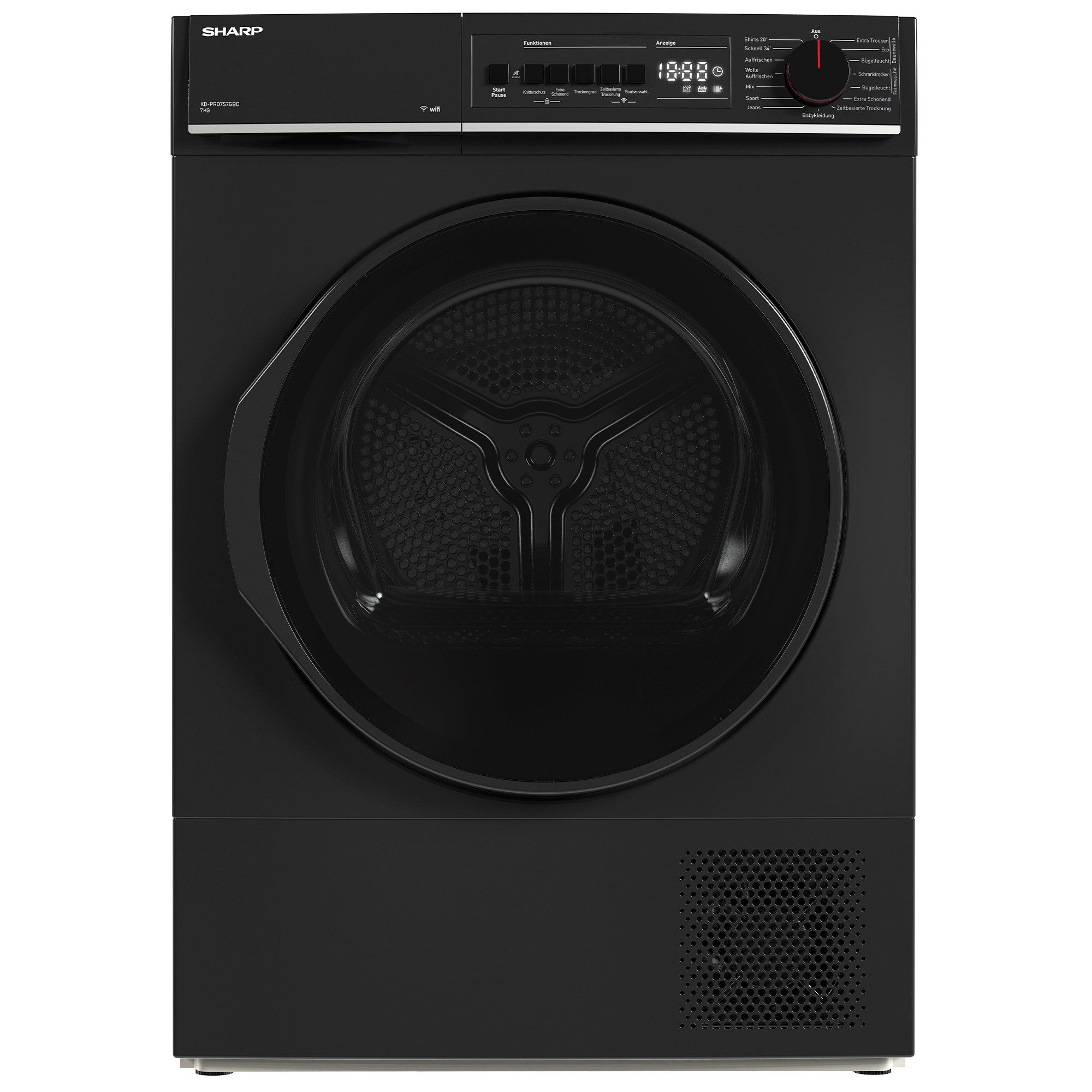 Sharp Wärmepumpentrockner KD-PRO7S7GBD-DE, SoftTouch-Bedienung mit LED-Display, Trommelbeleuchtung, WiFi