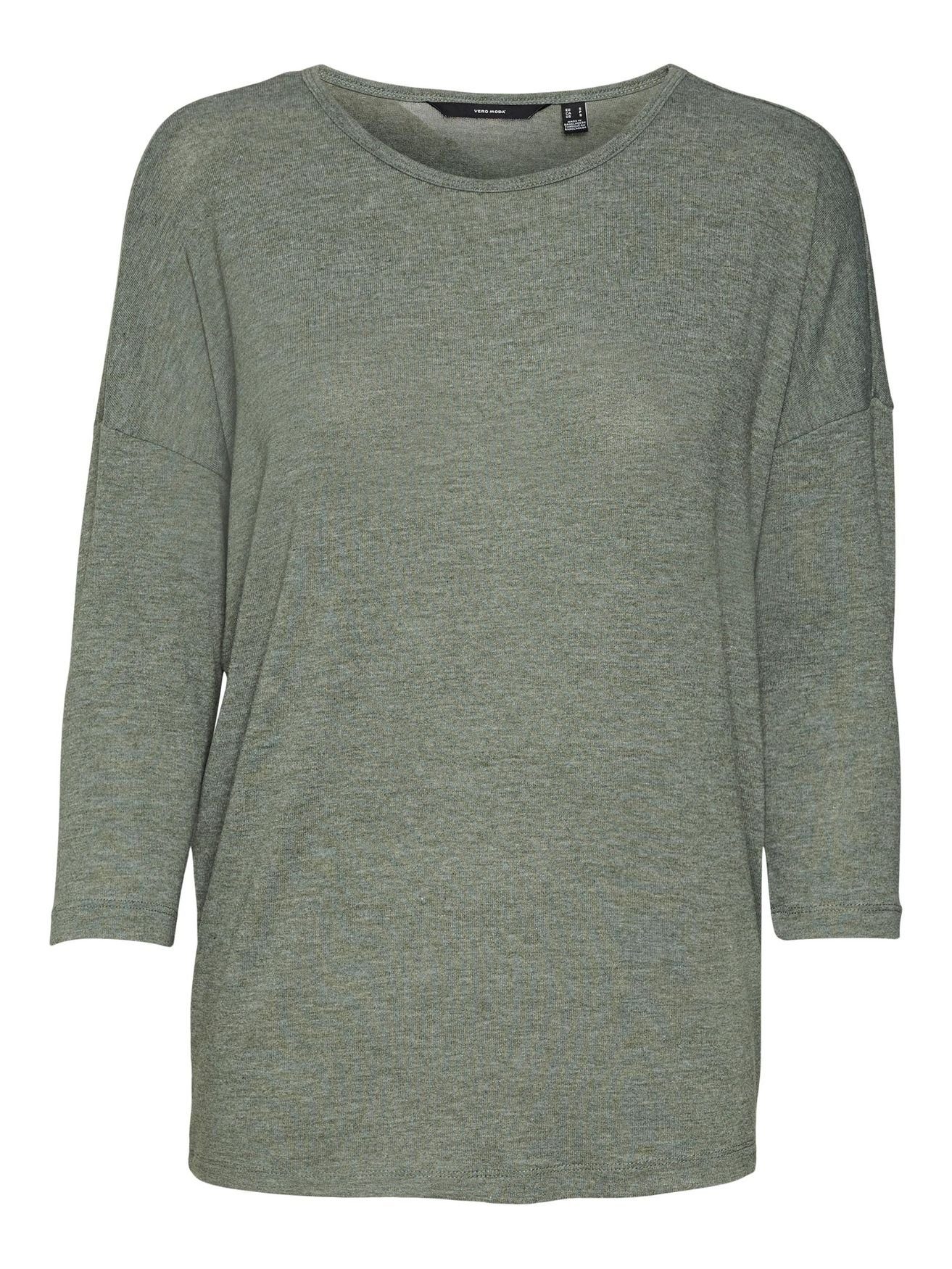 Vero Moda T-Shirt Grün 3/4 in Top Einfarbiges Oberteil Shirt Langarm Arm Rundhals VMCARLA 4856