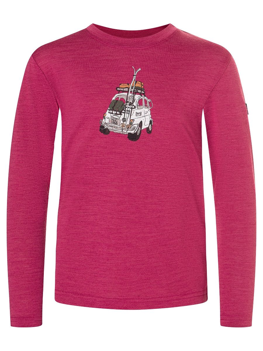 SUPER.NATURAL Langarmshirt für Kinder, Merino K CARSKI LS mit Ski-Motiv, atmungsaktiv