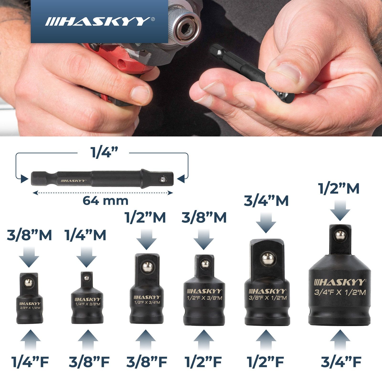 HASKYY Stecknüsse Schlagschrauber Stecknuss Adapter Set 1/4" 3/8" 1/2" 3/4" günstig online kaufen