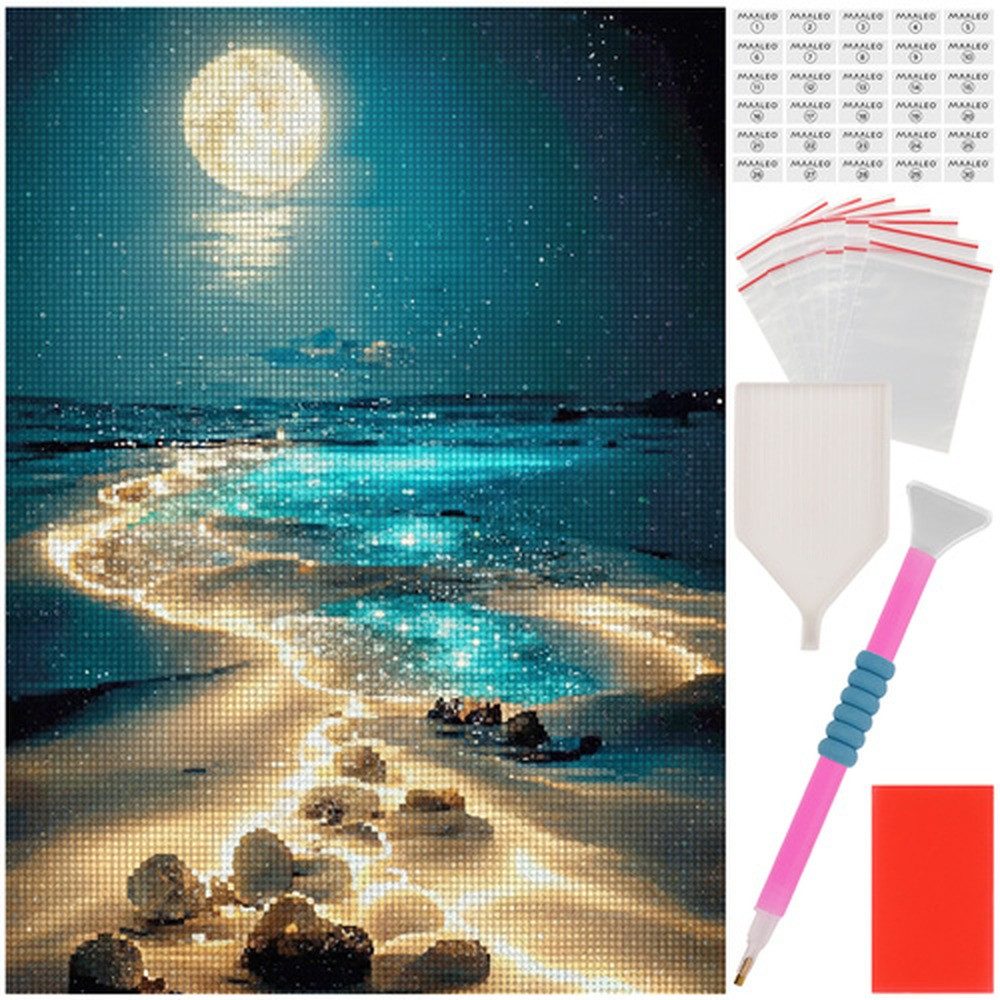 MAALEO Наклейки Diamantstickerei Strandmalerei Mosaik, (Spar-Set), Leinwand erleichtern das genaue Platzieren der Steine