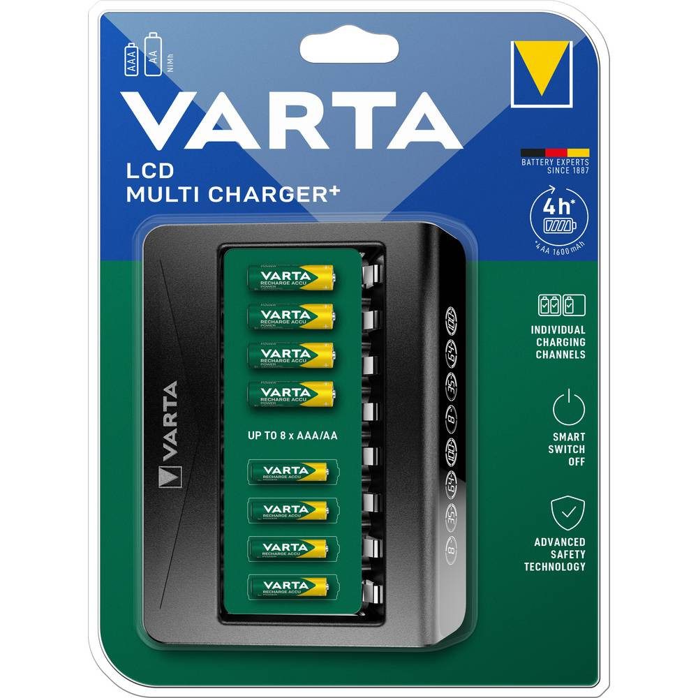 VARTA Rundzellen-Ladegerät 57681101401 Rundzellen-Lader (Akku-Defekt Erkennung, Grafische Anzeige, Minus-Delta-U Abschaltung)