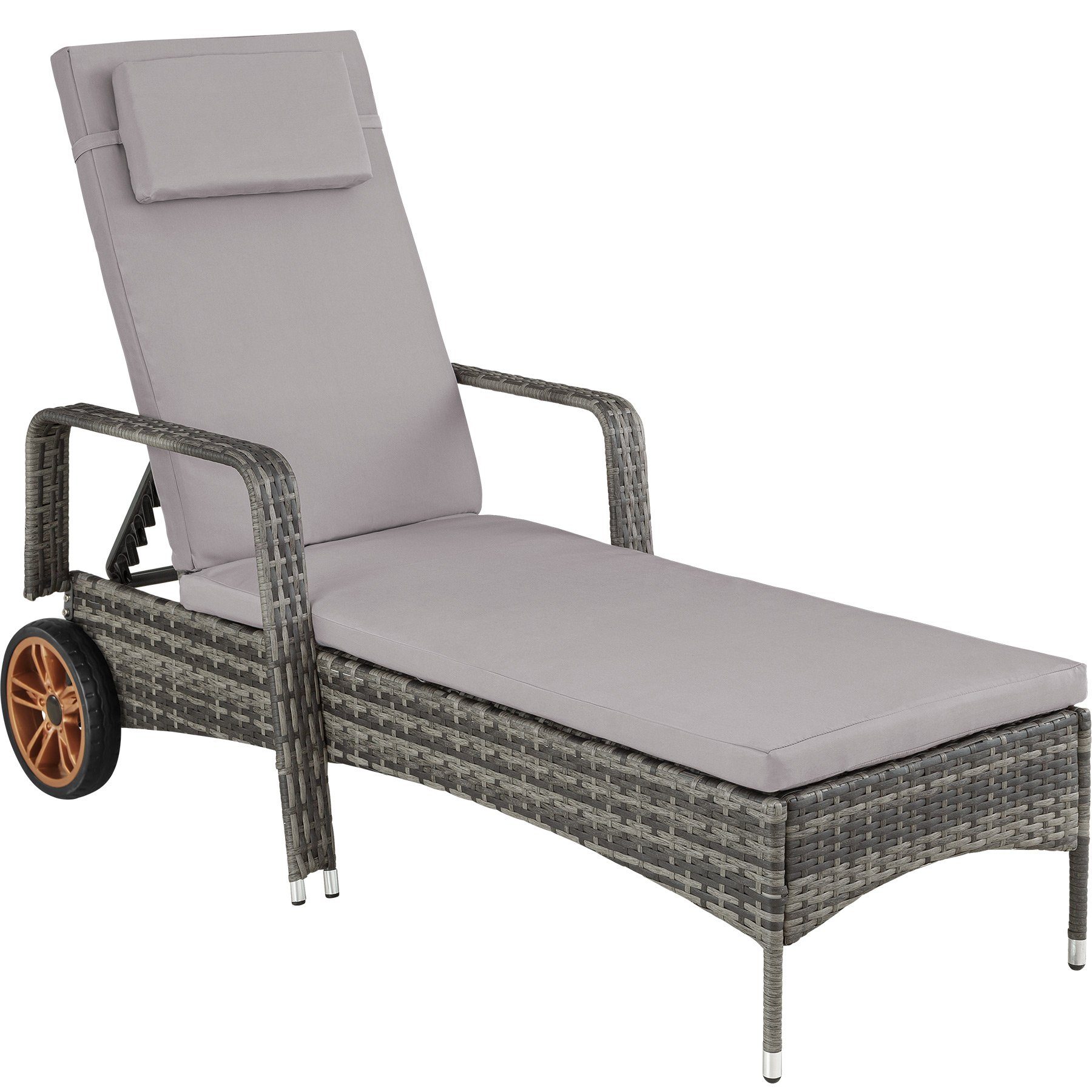 tectake Gartenliege »Sonnenliege Rattan mit Rollen und Aluminiumgestell