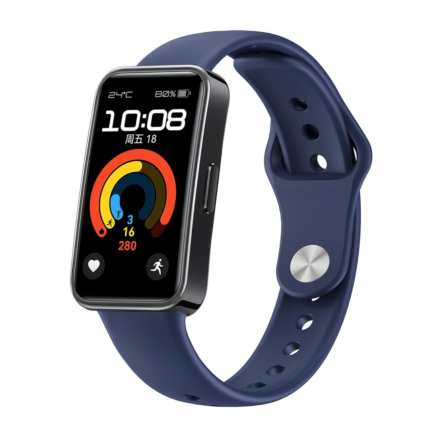 Wigento Smartwatch-Armband Für Huawei Watch Band 10 / 10 NFC Solid Color Silikon Armband D- Blau, Silikonarmband mit stilvoller Metallschließe