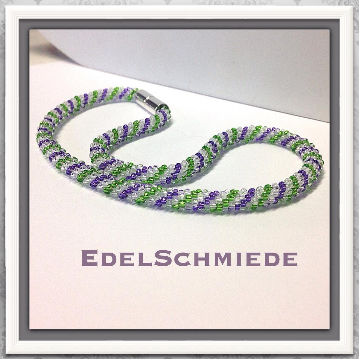 Kette ohne Anhänger Häkelkette aus Glasperlen 925/- Bajonettschließe