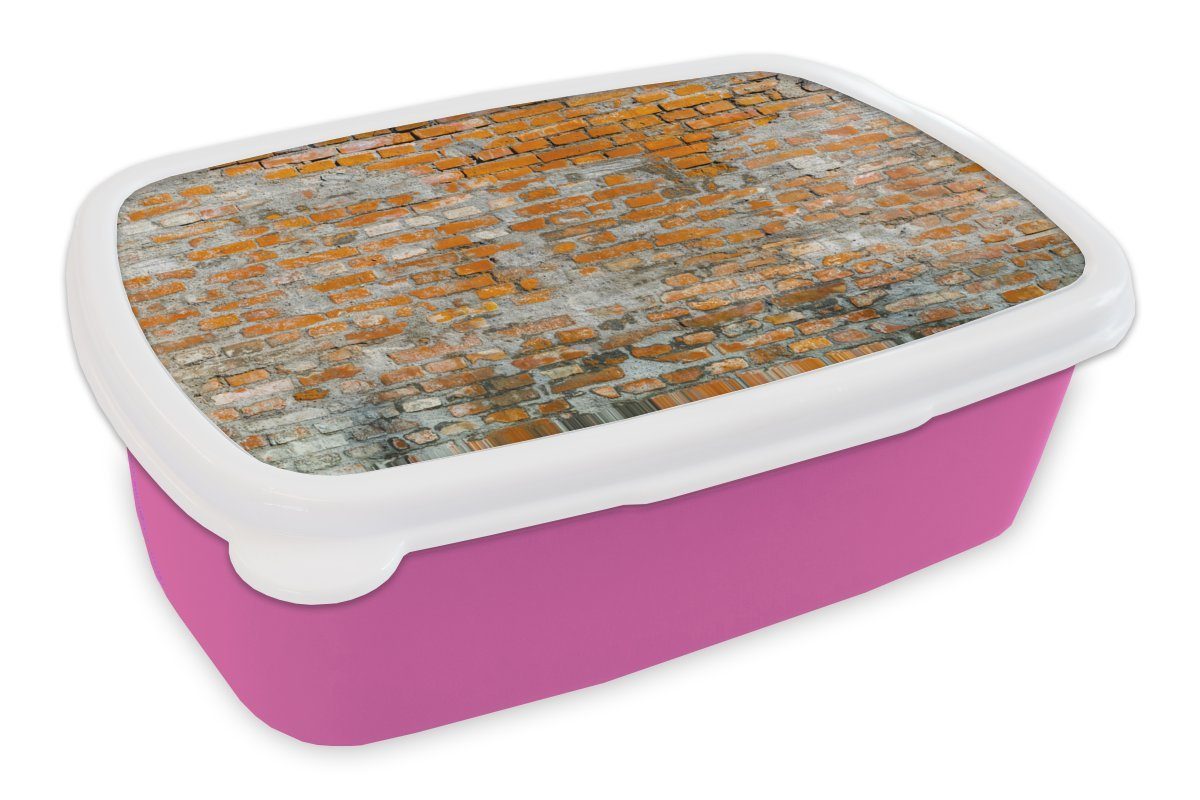MuchoWow Lunchbox Mauer - Stein - Ziegel, Kunststoff, (2-tlg), Brotbox für Erwachsene, Brotdose Kinder, Snackbox, Mädchen, Kunststoff rosa