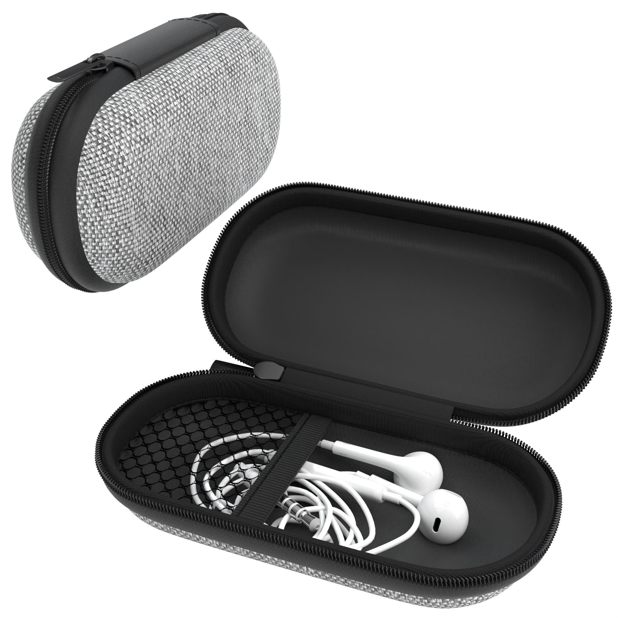 EAZY CASE Kopfhörer-Schutzhülle Universal Tasche für In-Ear Kopfhörer mit Netzfach, Stoßfester Schutz Hardcover Netzfach Kopfhörer klein ovalHellgrau