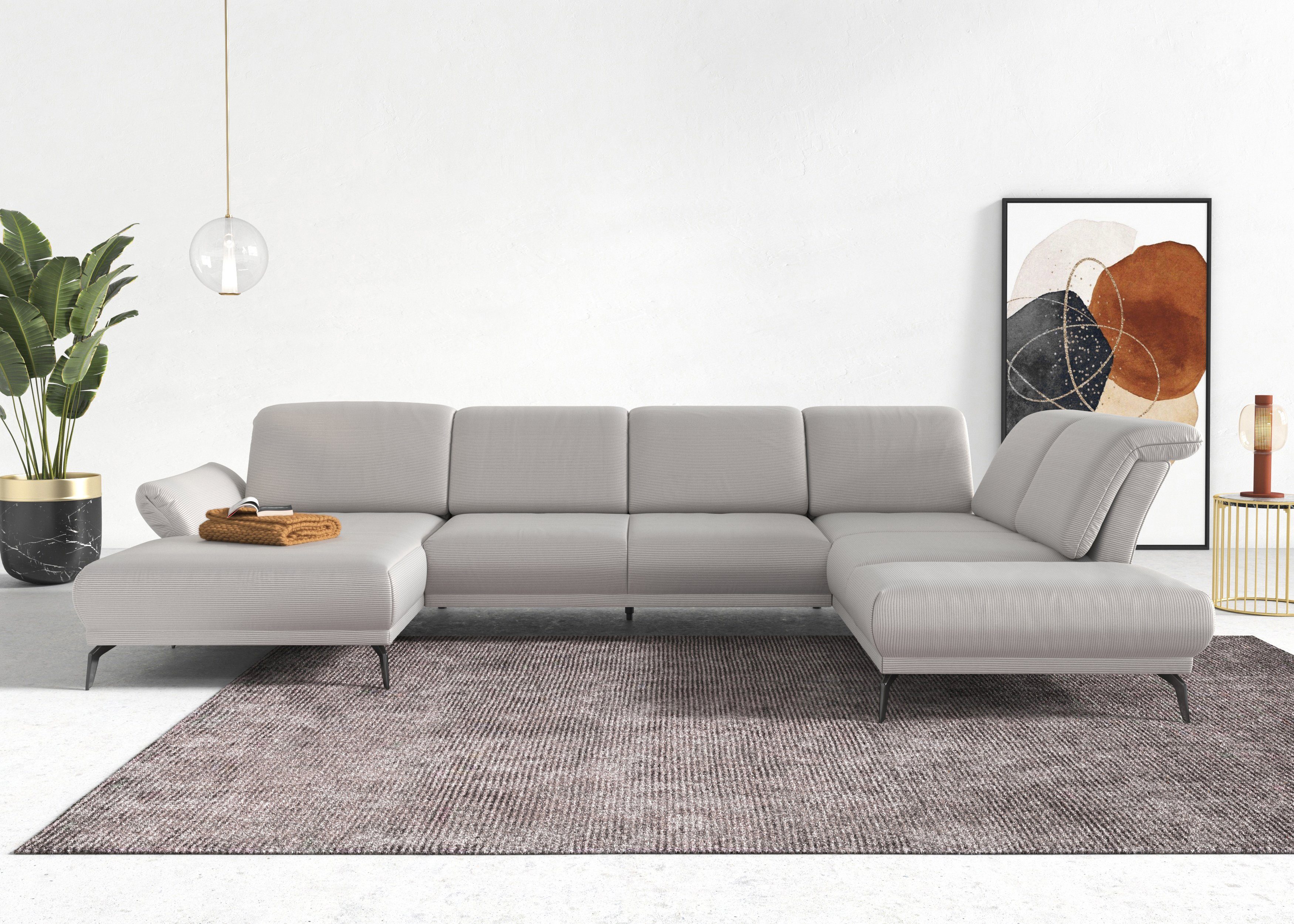 sit&more Wohnlandschaft Coco U-Form, Sitztiefen-, Arm- und Kopfteilverstellung, Cord-Bezug, Fußhöhe 15 cm