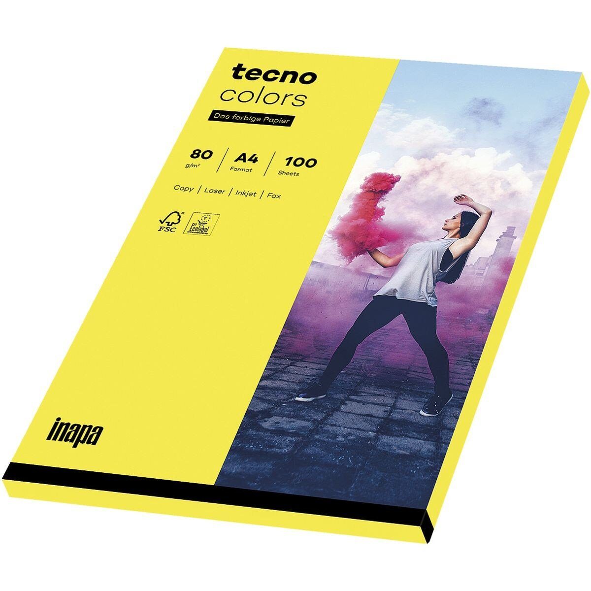 Inapa tecno Drucker- und Kopierpapier Rainbow, Intensivfarben, Format DIN A4, 80 g/m², Kleinpack gelb