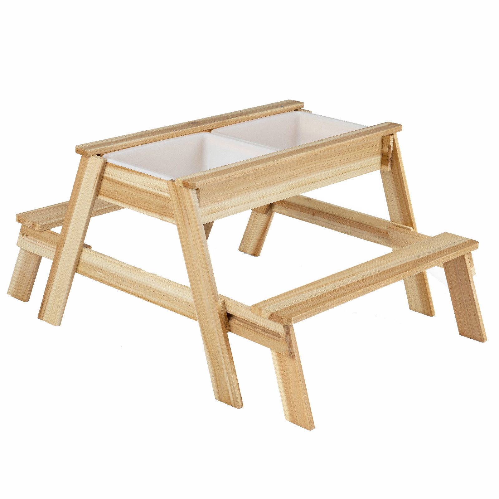 KOMFOTTEU Sandkasten, kindersitzgruppe mit abnehmbarem Deckel, 2 Sandboxen & 2 Bänken